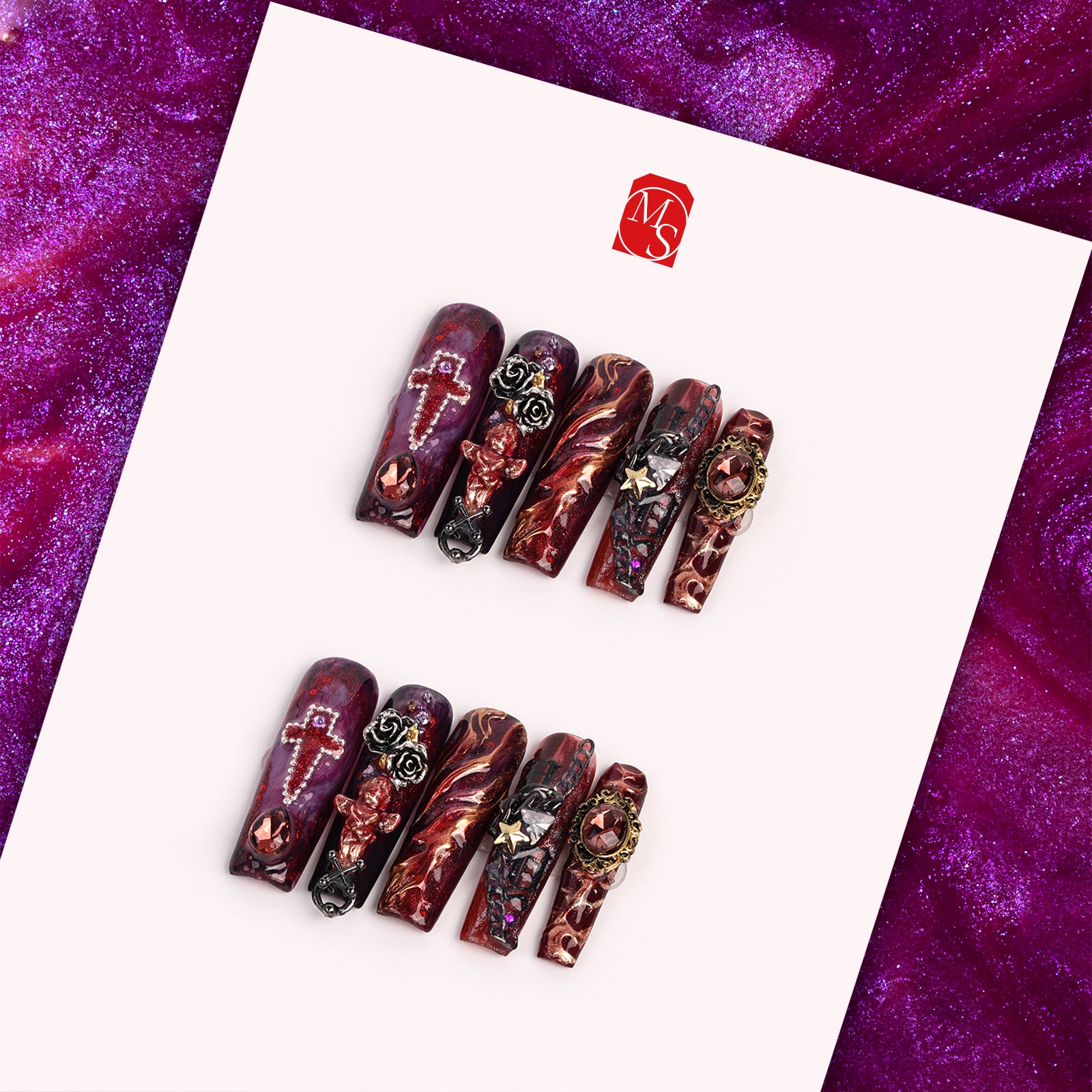 Dark Cupid Square Long Press On Nails | MelodySusie
