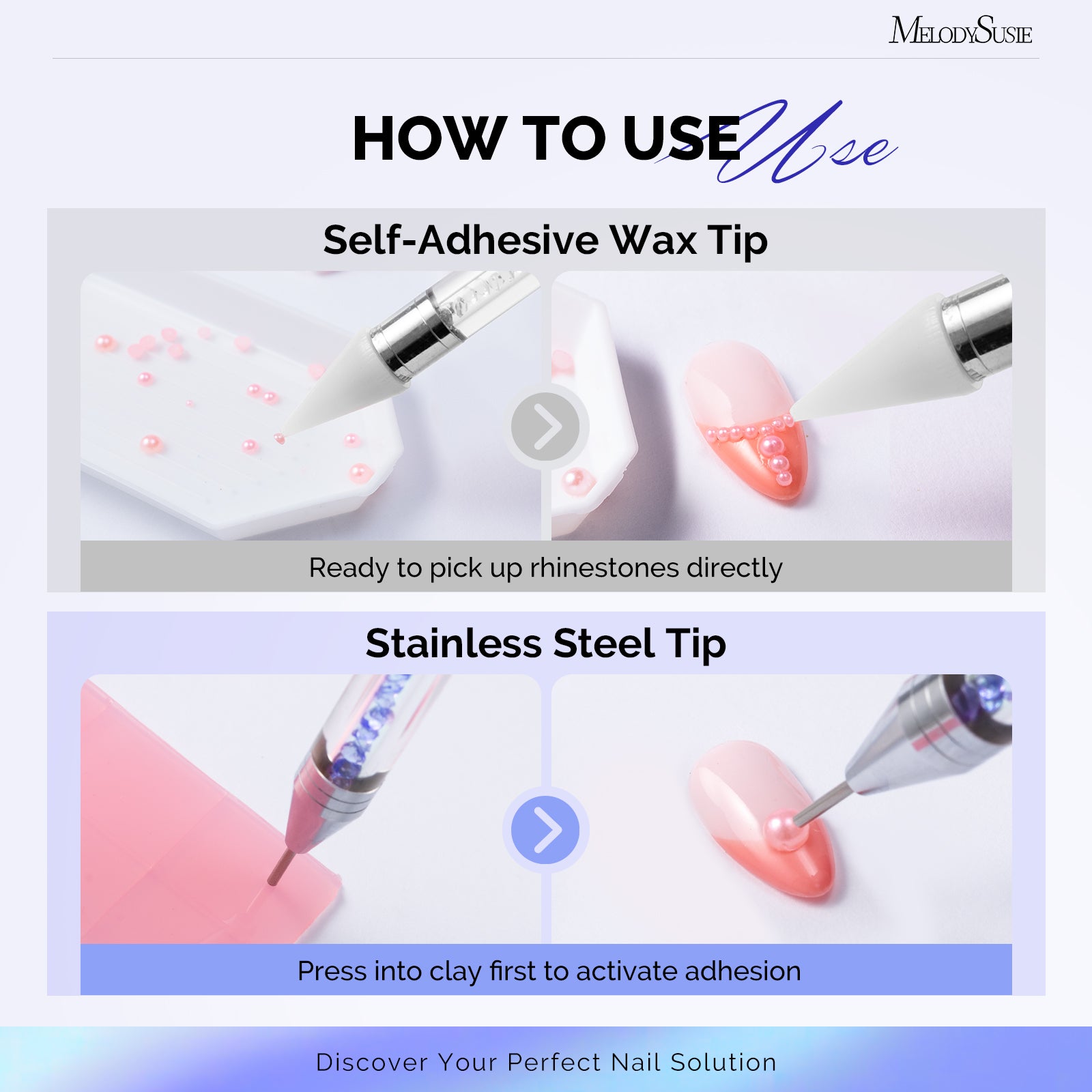 Nail Art Rhinestone Picker Tool Set - Blue & White - US ONLY