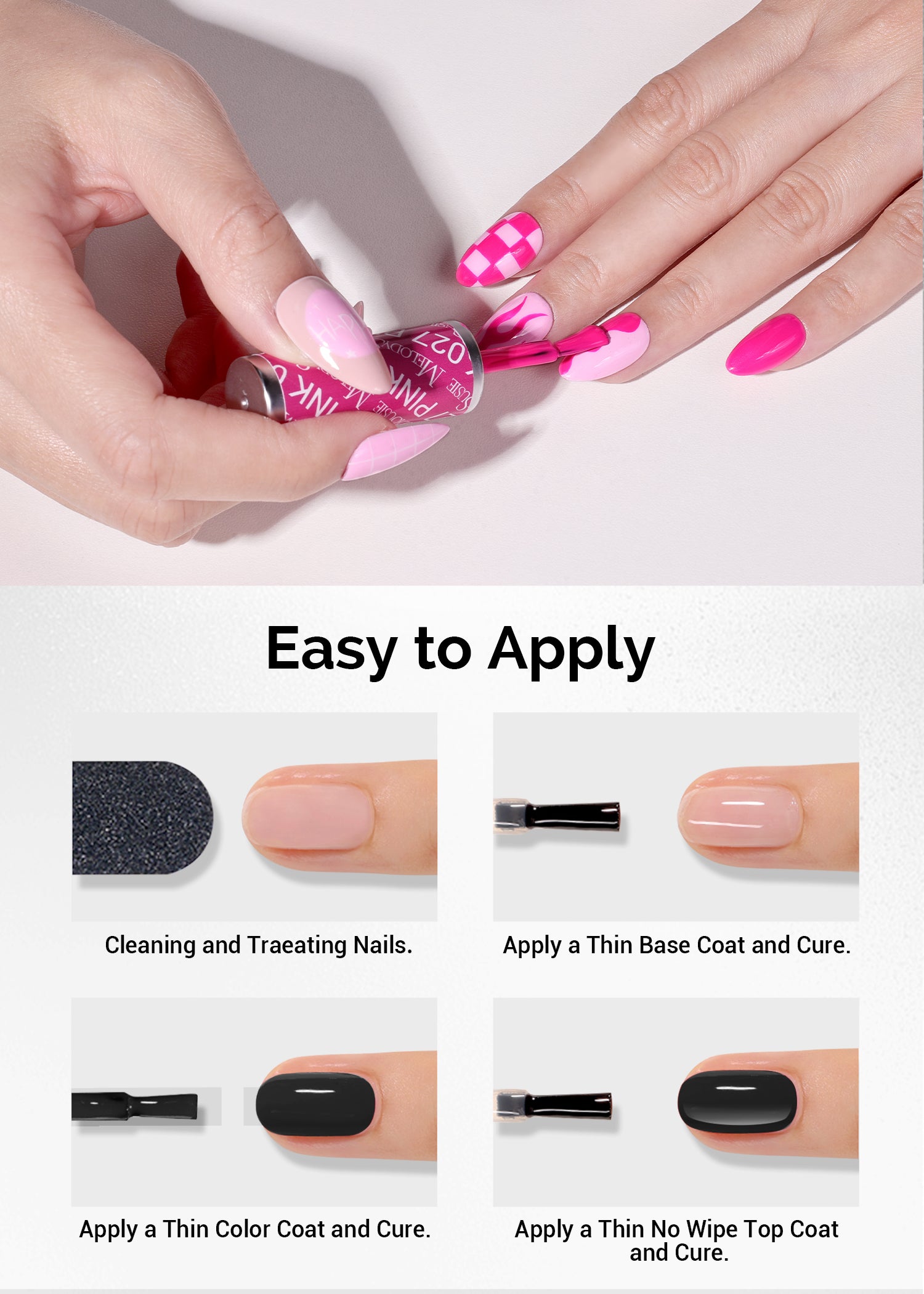 2 Pack 15ml TPO-Free Thick Gel Nail Polish (027 Neon Pink and 012 Pretty Pink)