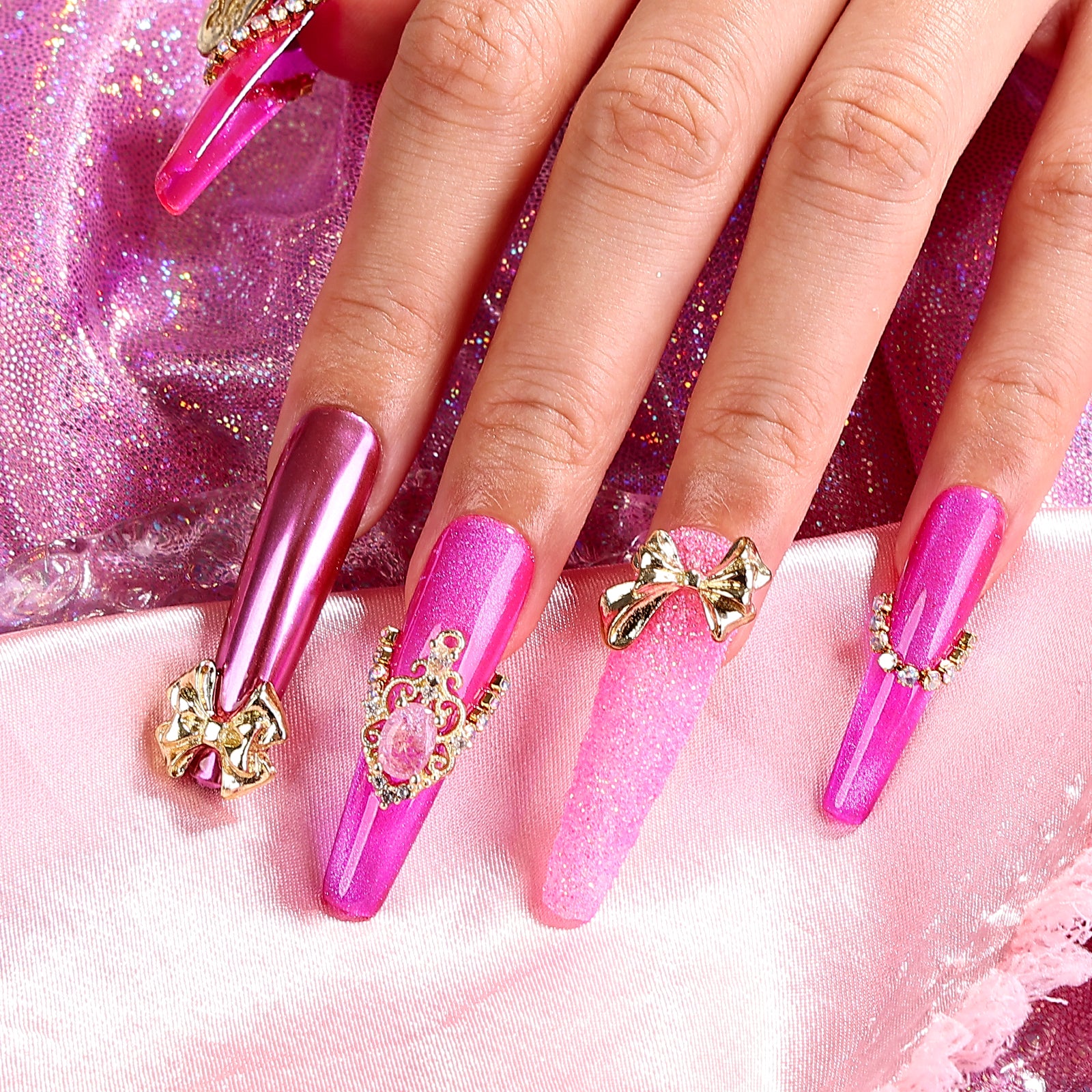 Pink Flutter Coffin Long Press On Nails| MelodySusie