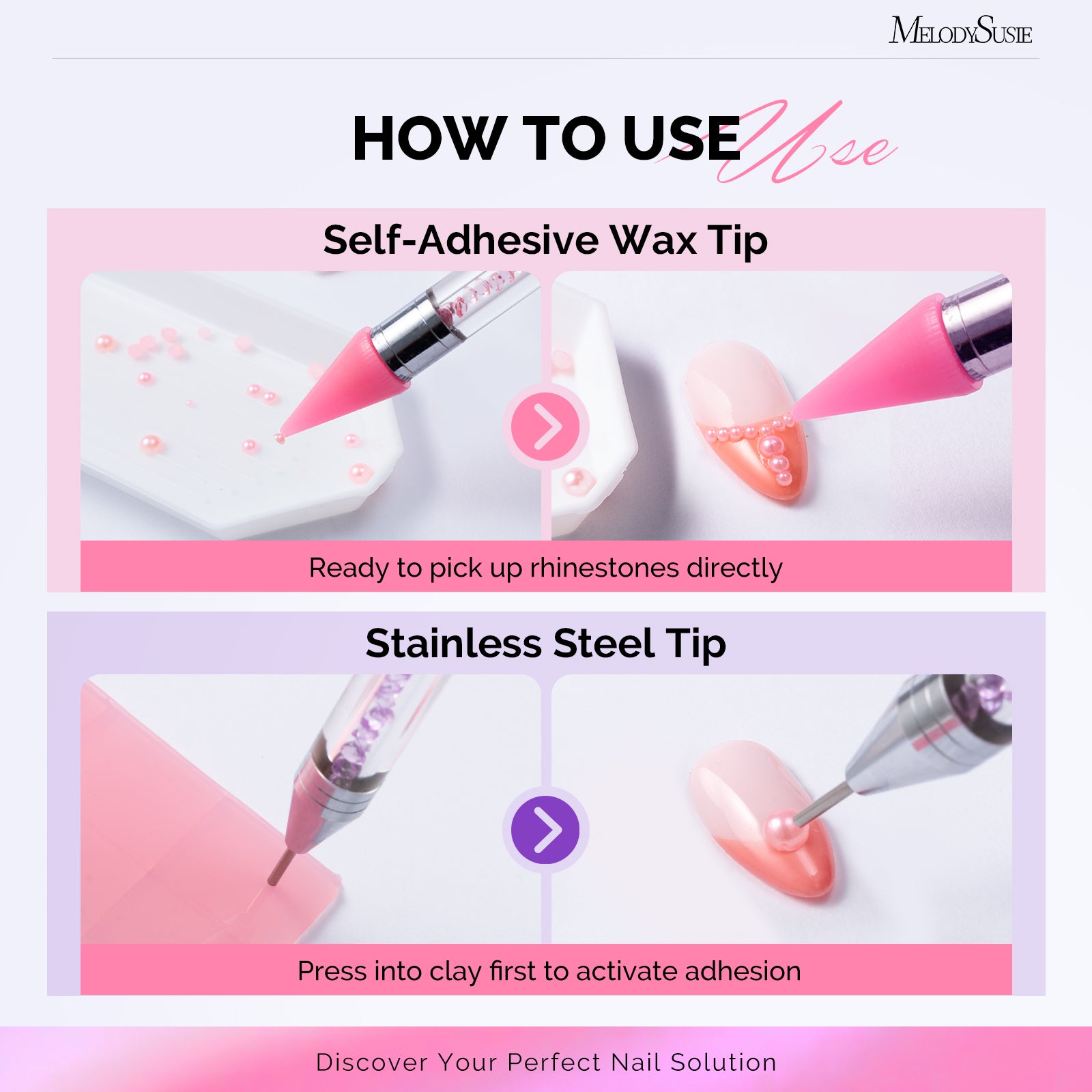 Nail Art Rhinestone Picker Tool Set - Pink & Purple - US ONLY