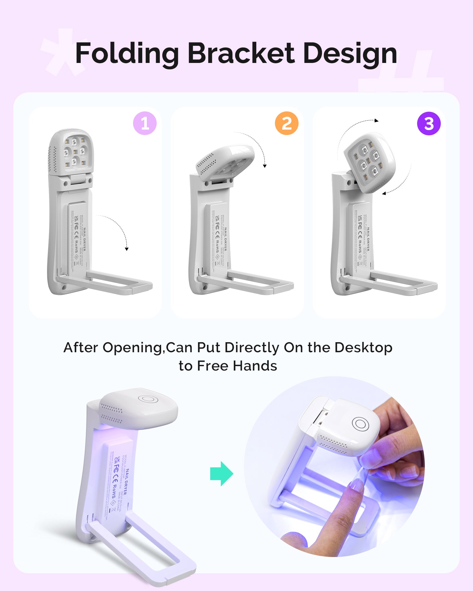 P-ART09F Foldable & Standable 2-in-1 Design LED/UV Nail Lamp - White
