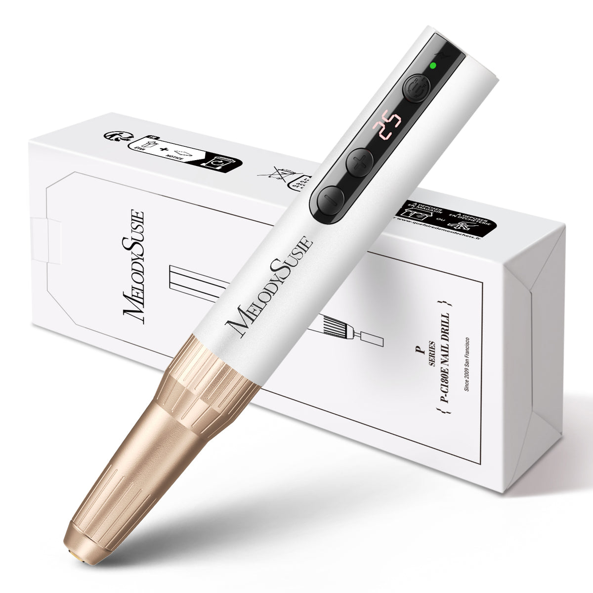 PC180E Pen-Shaped Rechargeable Nail Drill 25,000RPM - White Gold
