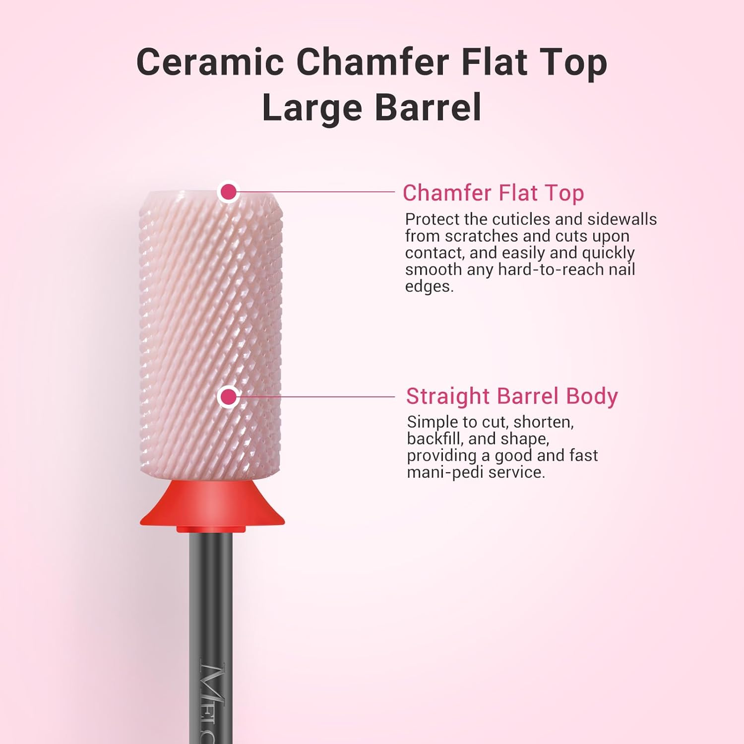 Ceramic Nail Drill Bit,  Chamfer Flat Top Large Barrel Shape Fine