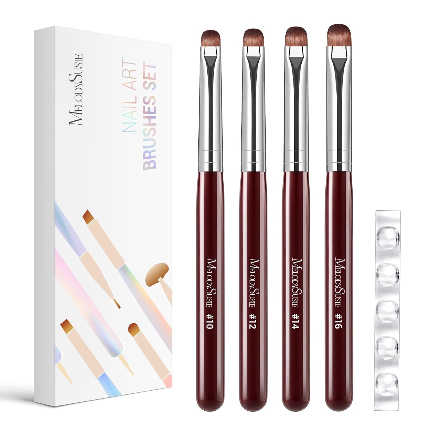 French Manicure with Rosewood Handles Nail Brush Set with Brush Holder - Sizes #10, #12, #14, #16