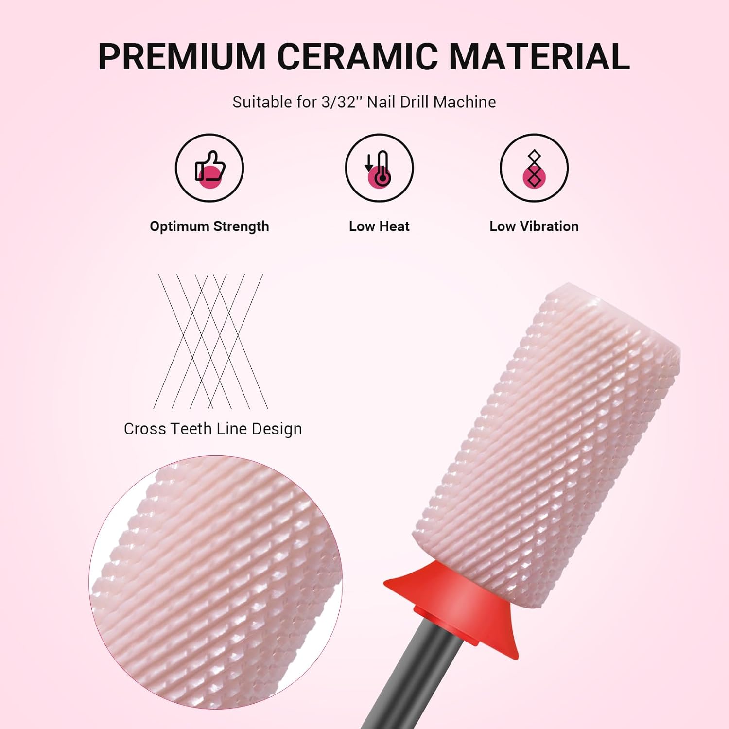 Ceramic Nail Drill Bit,  Chamfer Flat Top Large Barrel Shape Fine