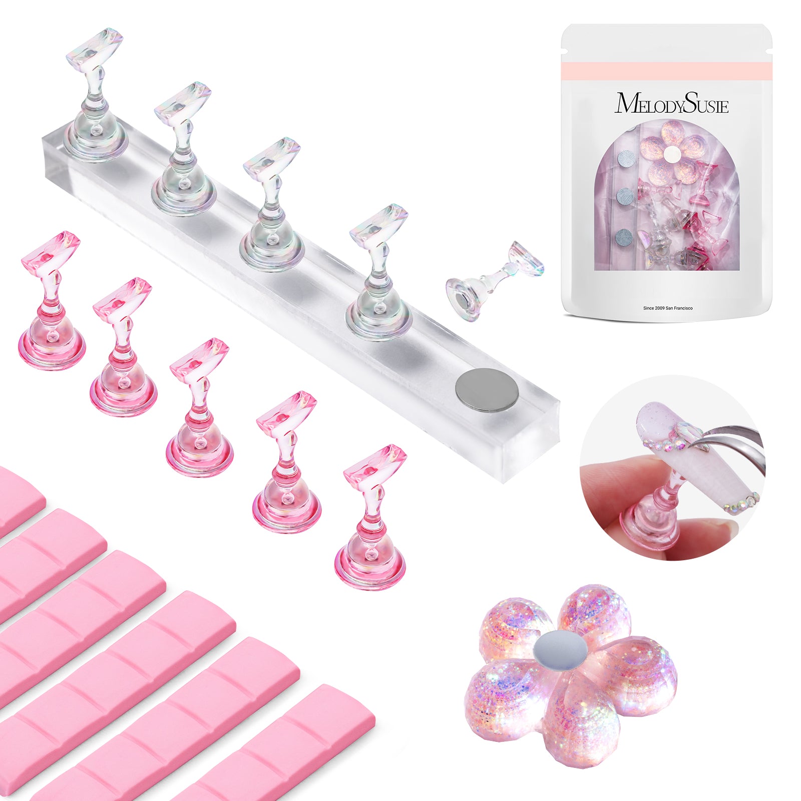 2 Sets Acrylic Magnetic Nail Stand and 102pcs Reusable Adhesive Putty