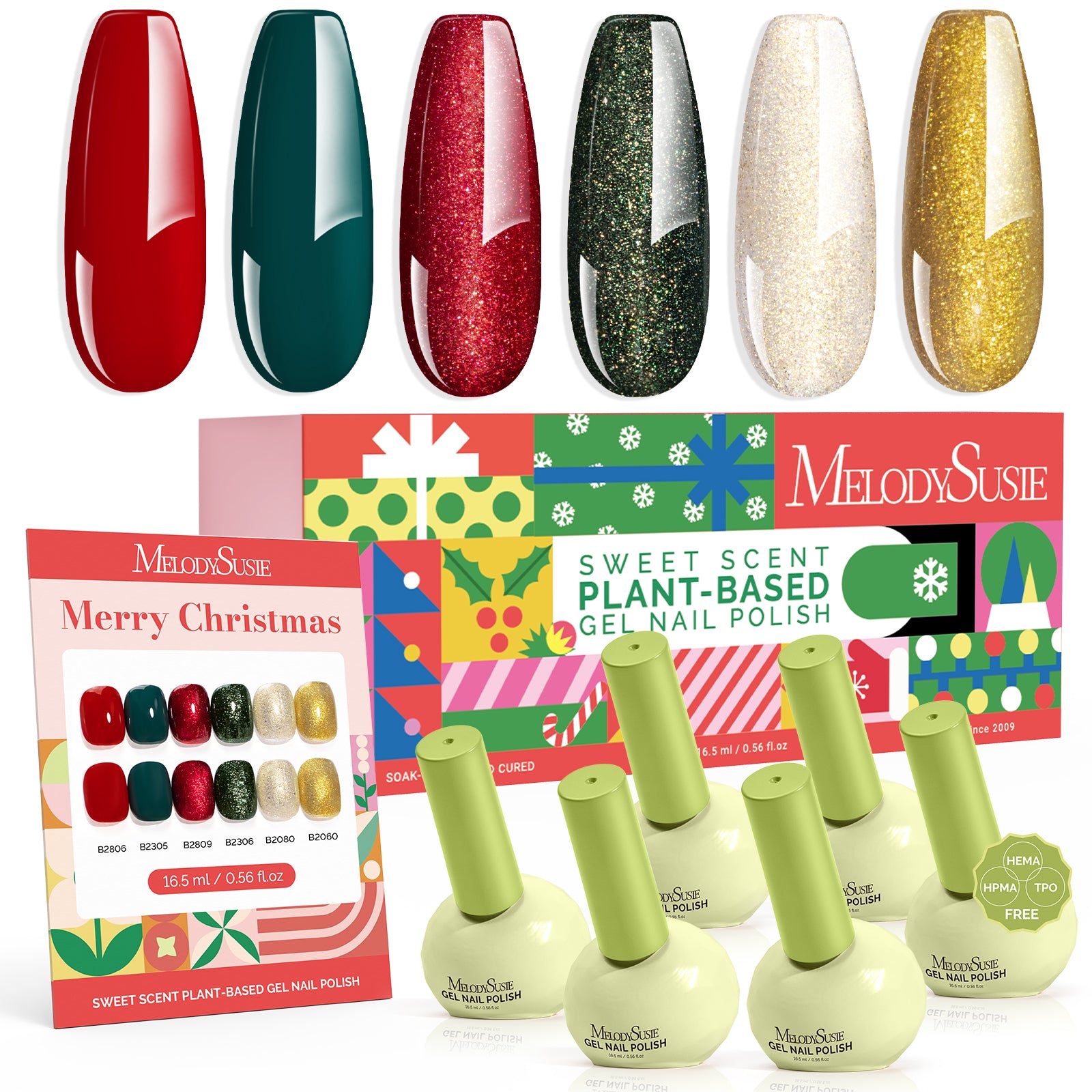 Plant-Based HEMA-Free & HPMA-Free & TPO-Free Gel Nail Polish Set - Christmas Set 16.5ml 6Pcs