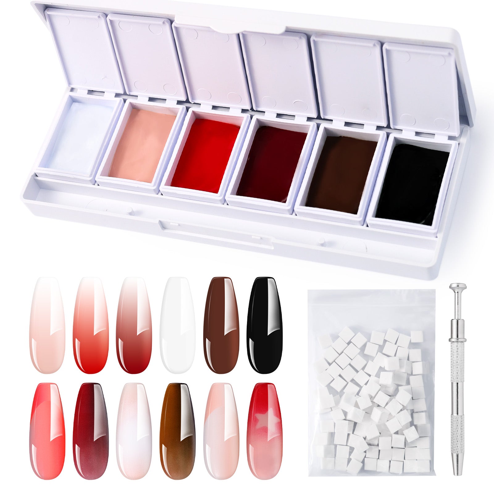 6 Colors Ombre Gel Polish with 100 Sponges & Metal Grabber Set