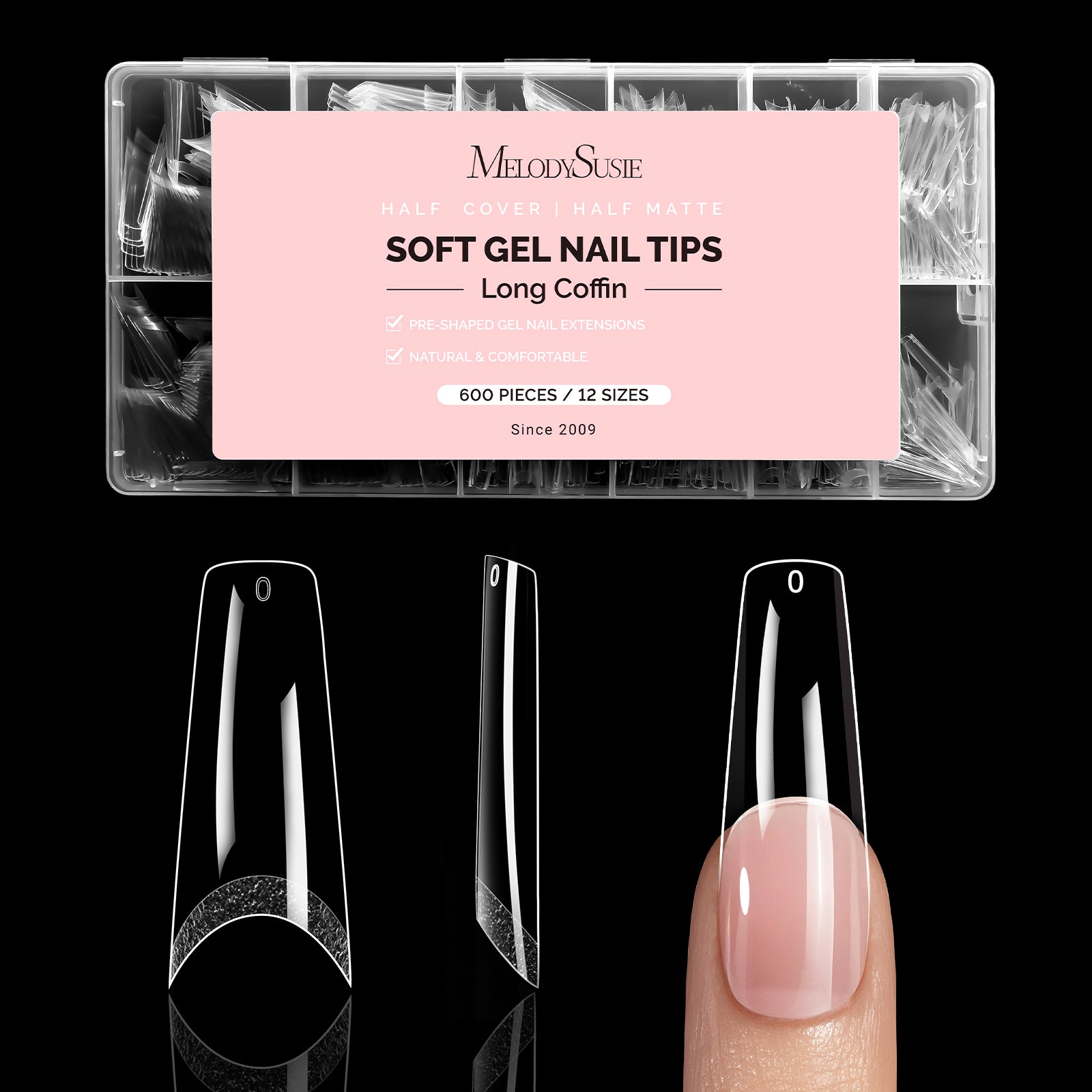 600Pcs Half Matte Clear Acrylic Full Cover Nail Tips