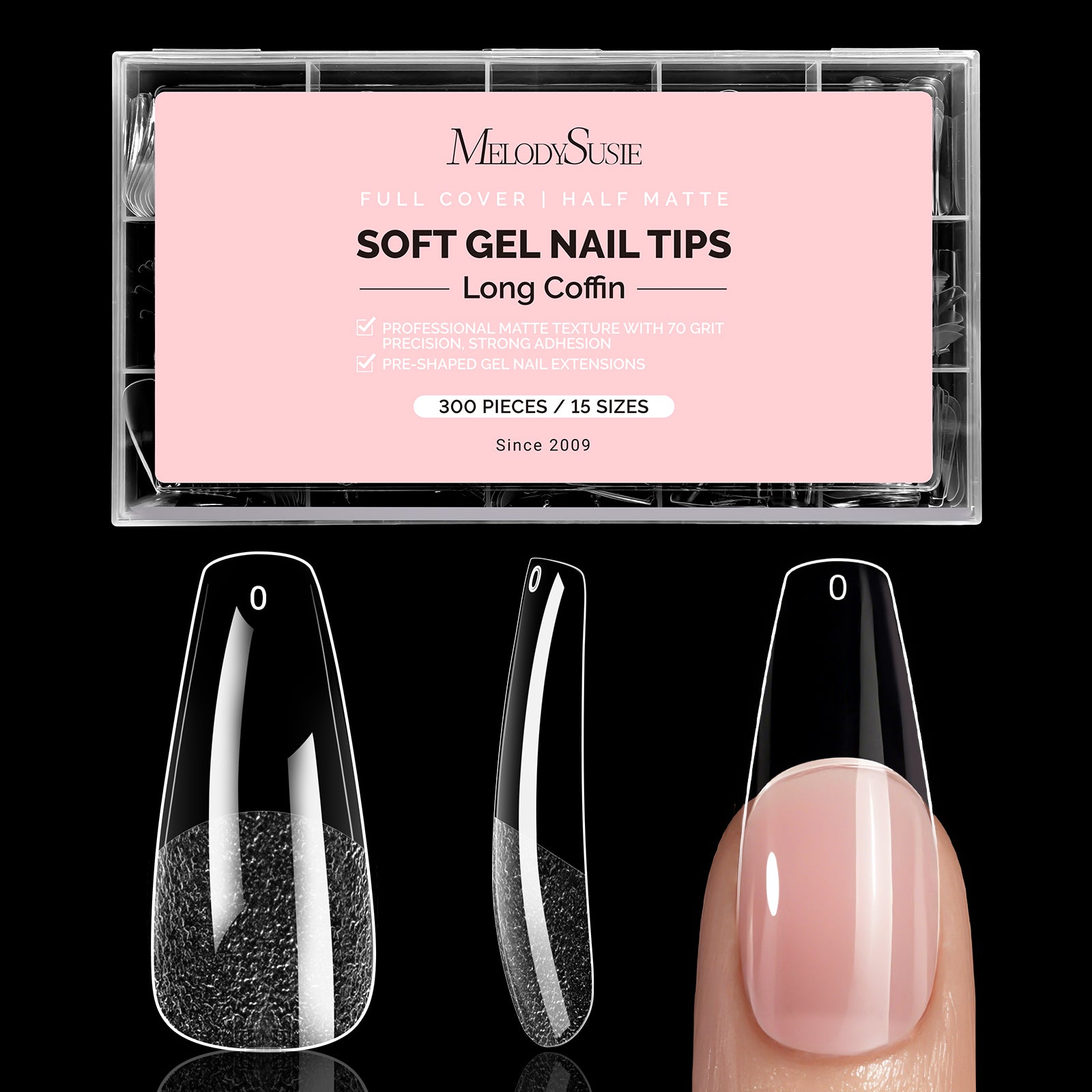 300Pcs Half Matte Clear Acrylic Full Cover Nail Tips