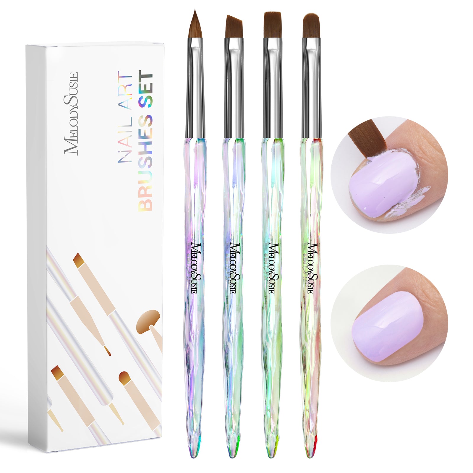 4Pcs Nail Art Clean Up Brushes - Flat/Oval/Angled/Carved