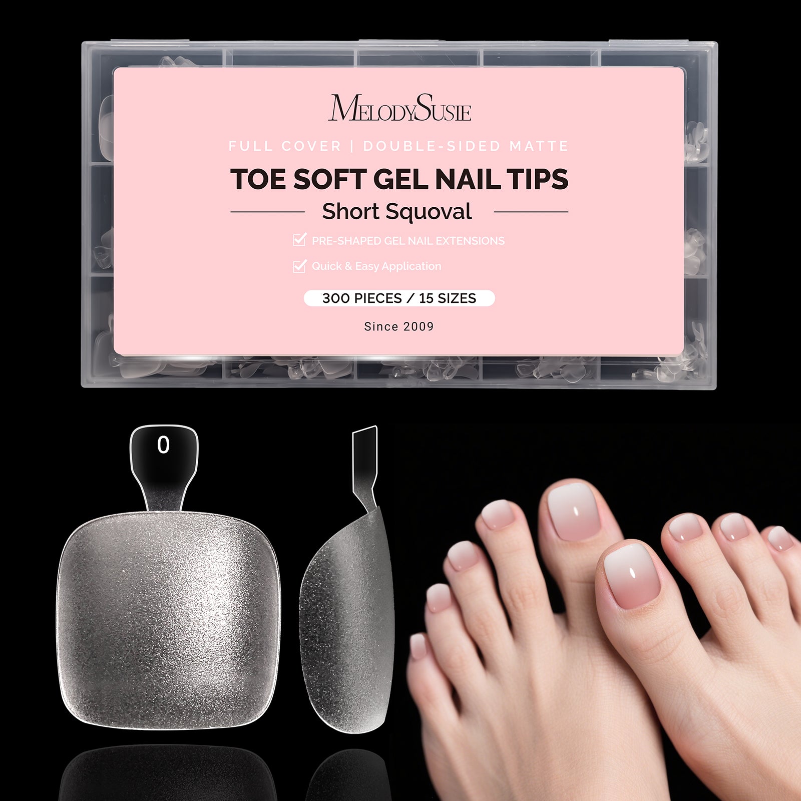 300Pcs Half Matte Clear Acrylic Full Cover Toe Nail Tips