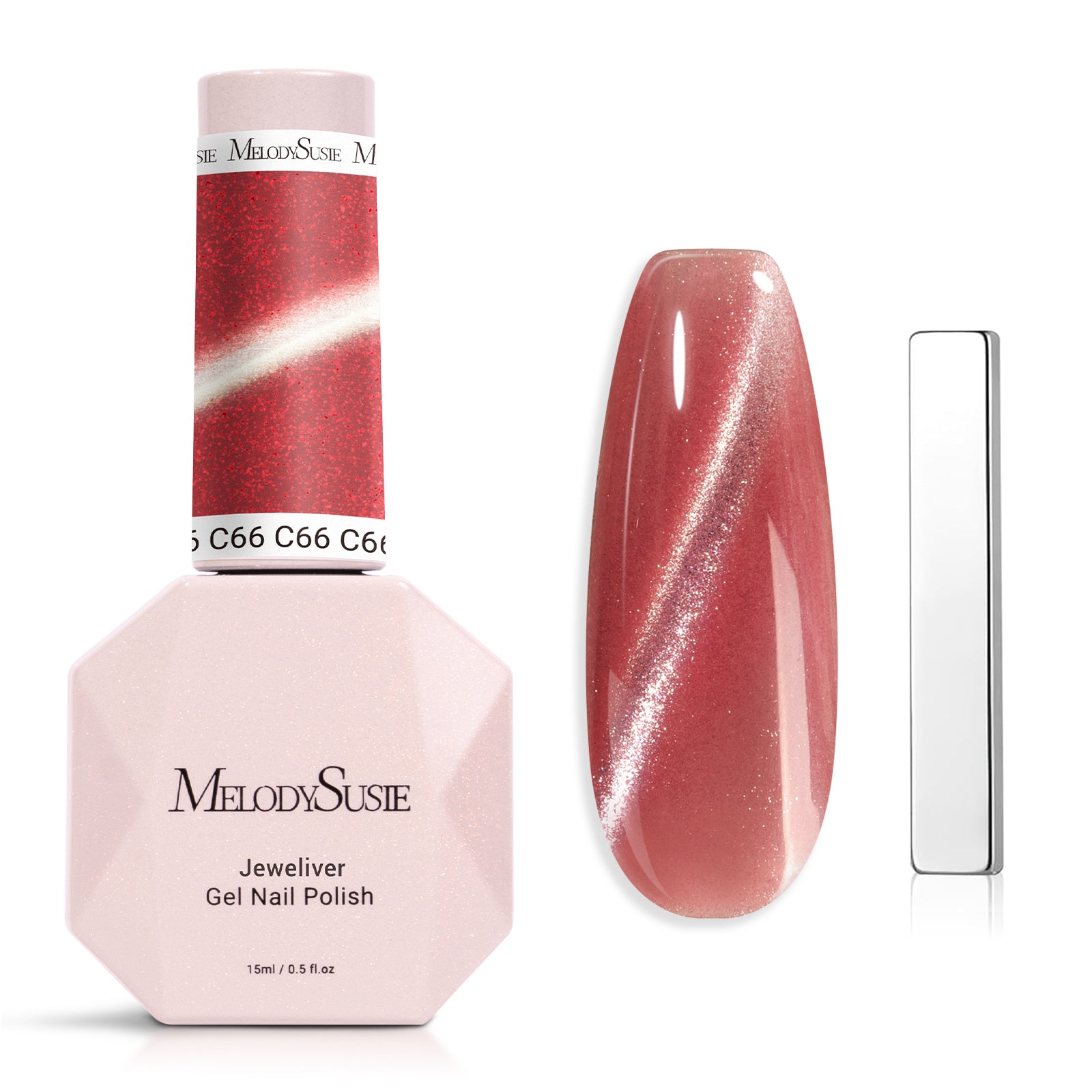 Jeweliver Cat Eye Gel Nail Polish 0.5 fl oz/15ml -  Pigeon's Blood Red C66