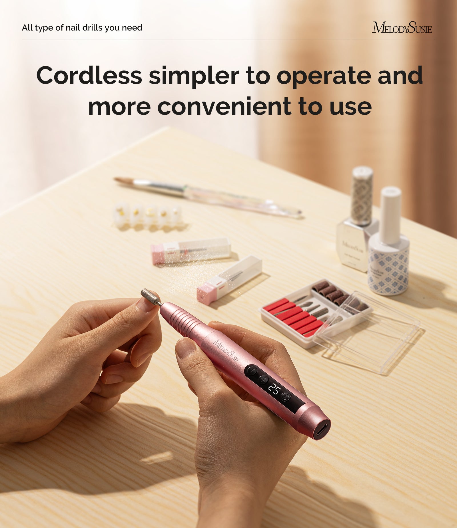 PC180G Pen-Shaped Rechargeable Nail Drill 25,000RPM - Rose Gold