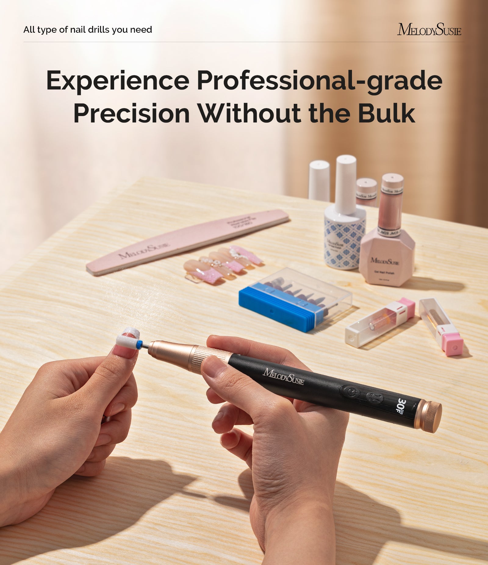 SM180F Portable & Stepless Speed Rechargeable Nail Drill 30000RPM - Black