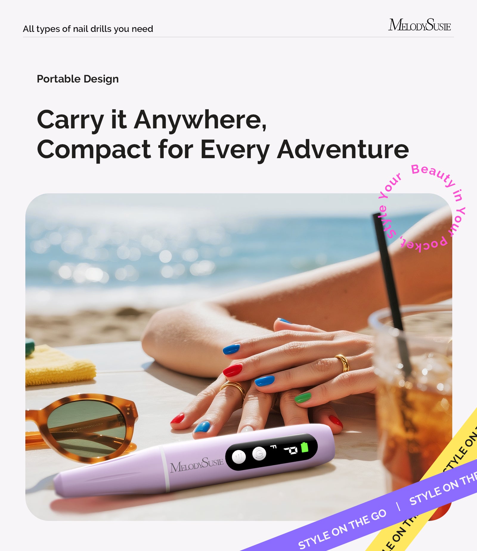 PC90G 20000RPM Portable Rechargeable Nail Drill - Purple