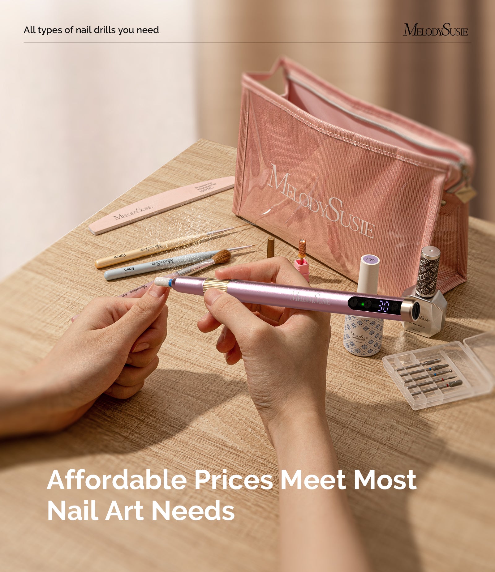 PM180G Pen-Shaped Ultra-Slim Rechargeable Nail Drill 30,000RPM - Pink