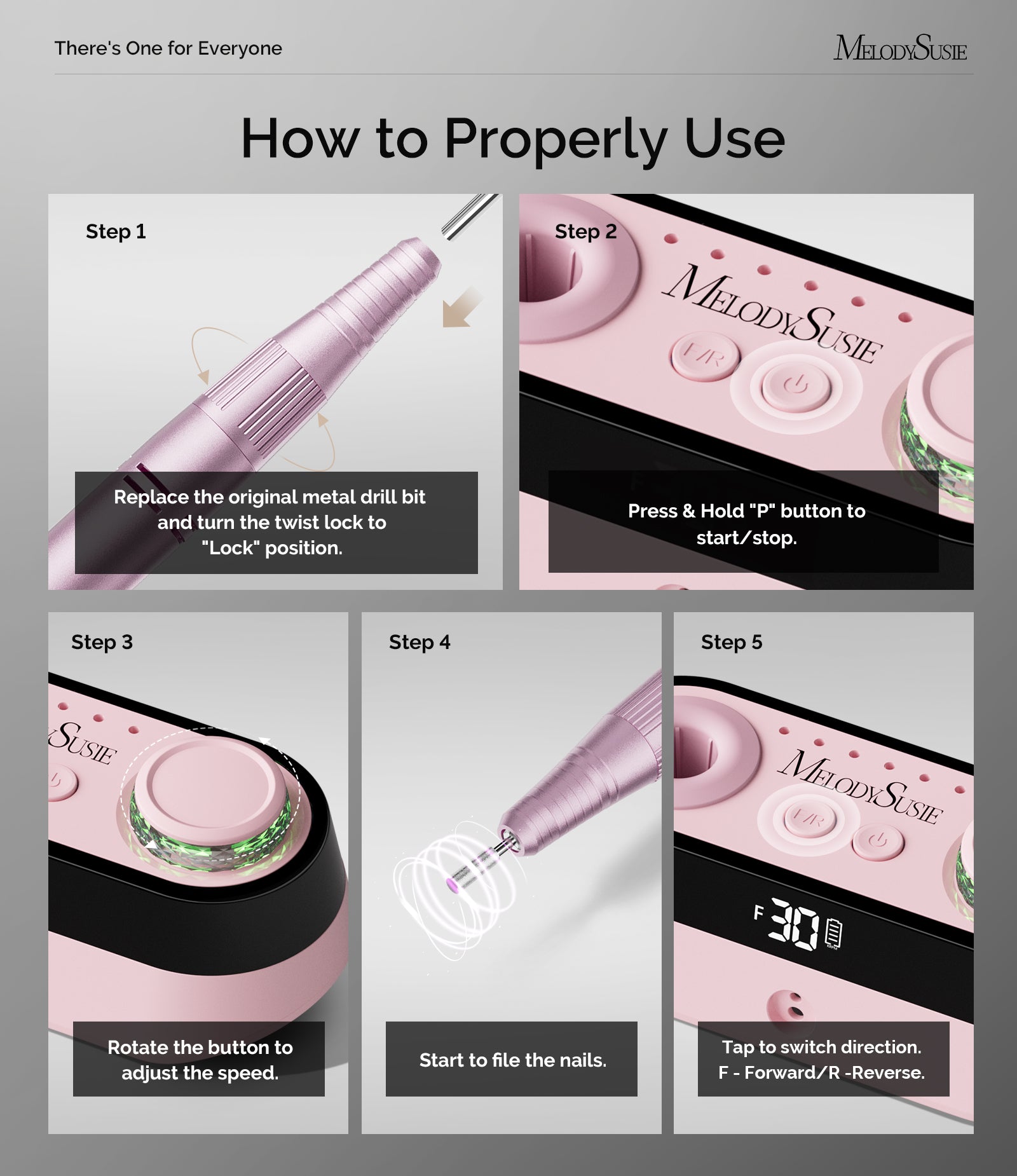 SC320A Desktop Multifunctional Rechargeable Nail Drill 30,000RPM - Pink