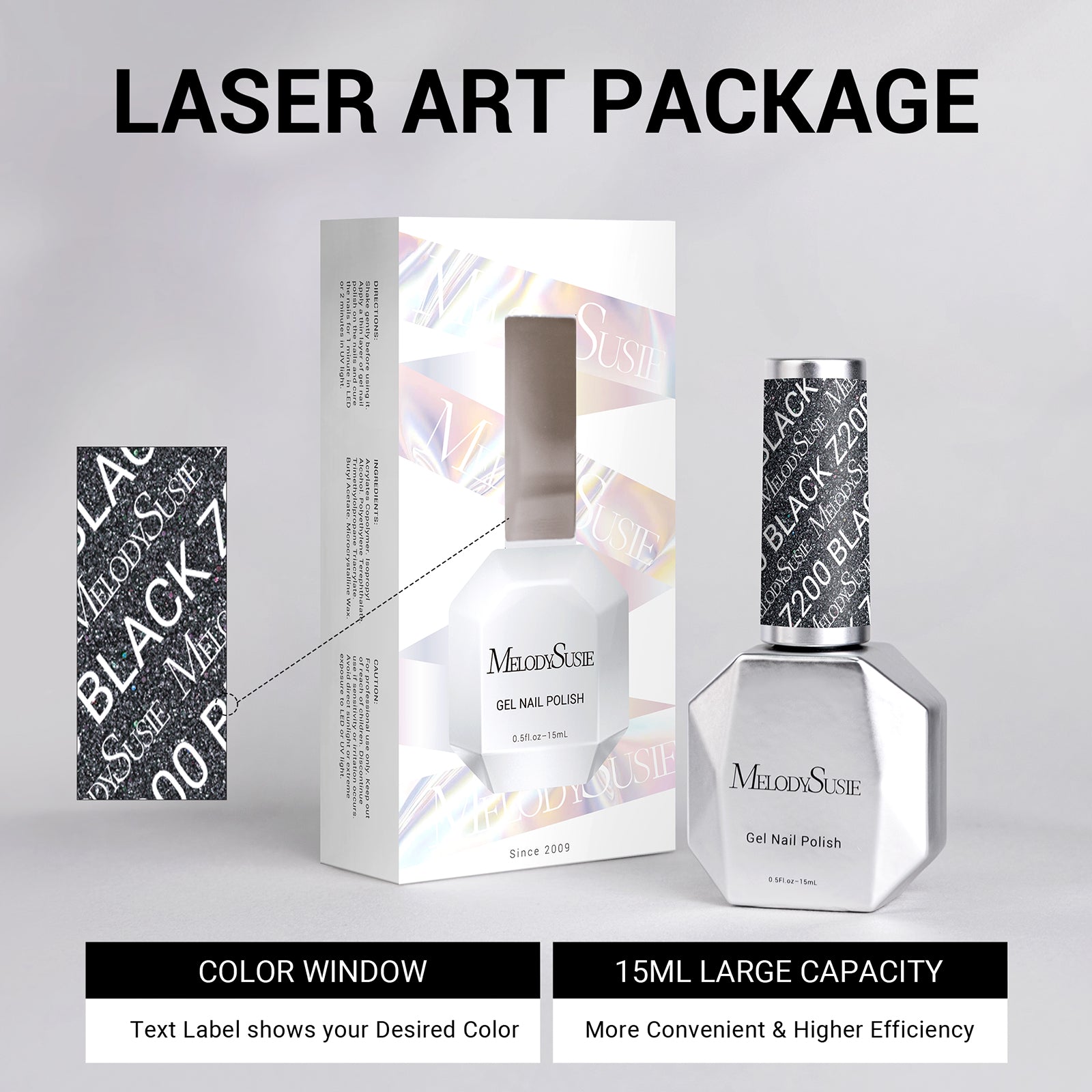 Z200 Black Gray Glitter - TPO-Free Thick Gel Nail Polish(15ml)