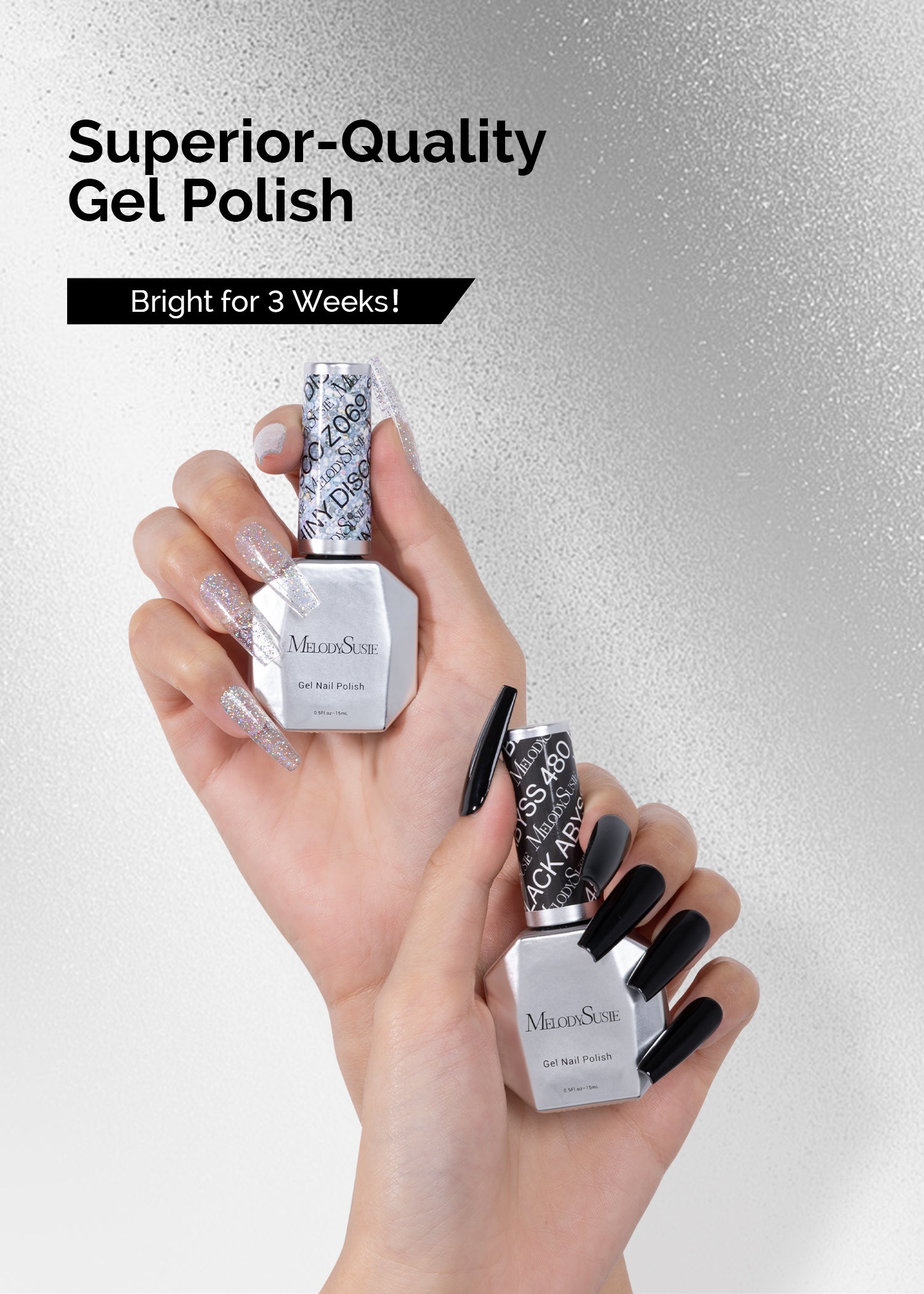 TPO-Free Thick Gel Nail Polish Silver and Black 2 Pack 15ml