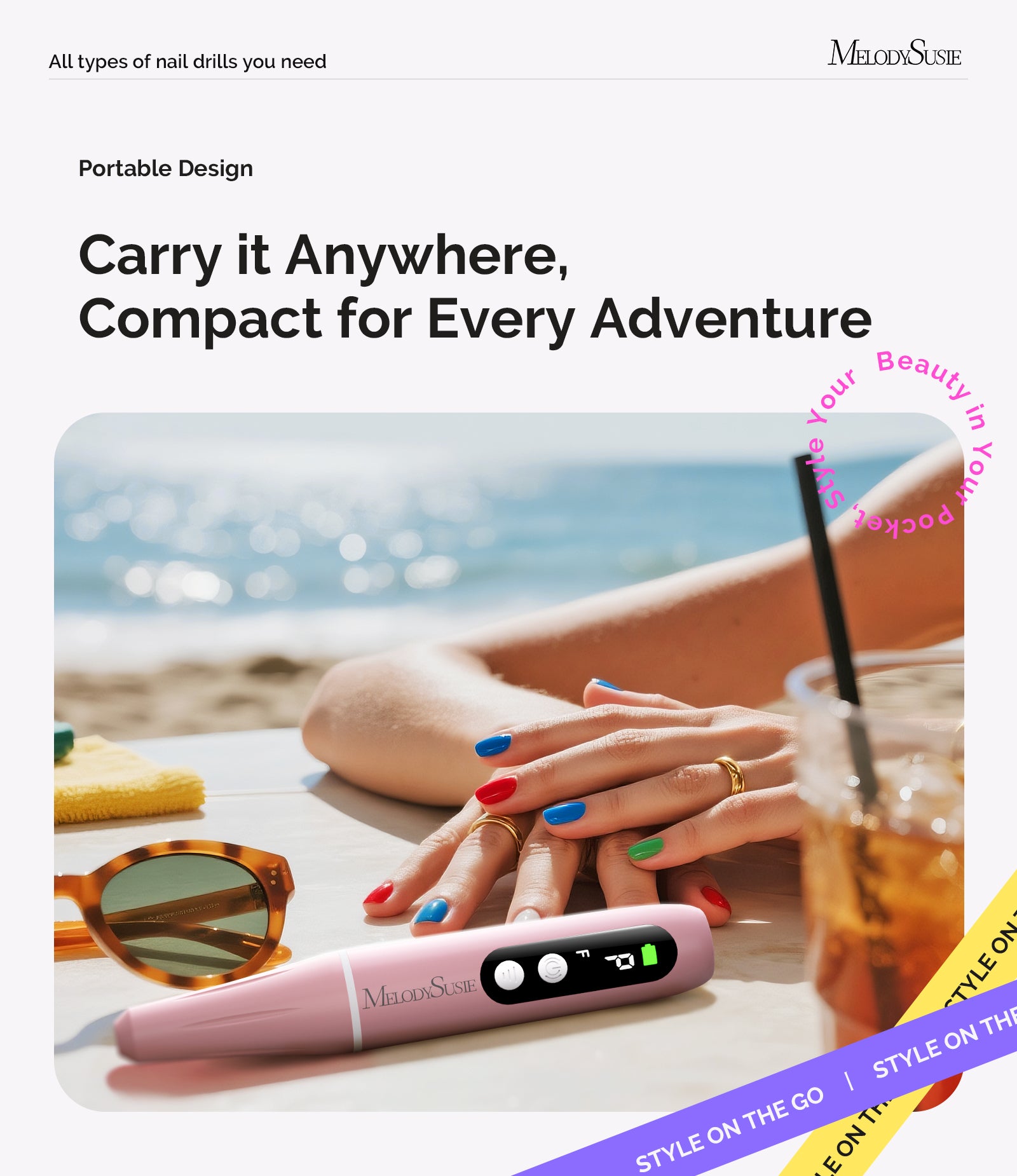 PC90G 20000RPM Portable Rechargeable Nail Drill - Pink