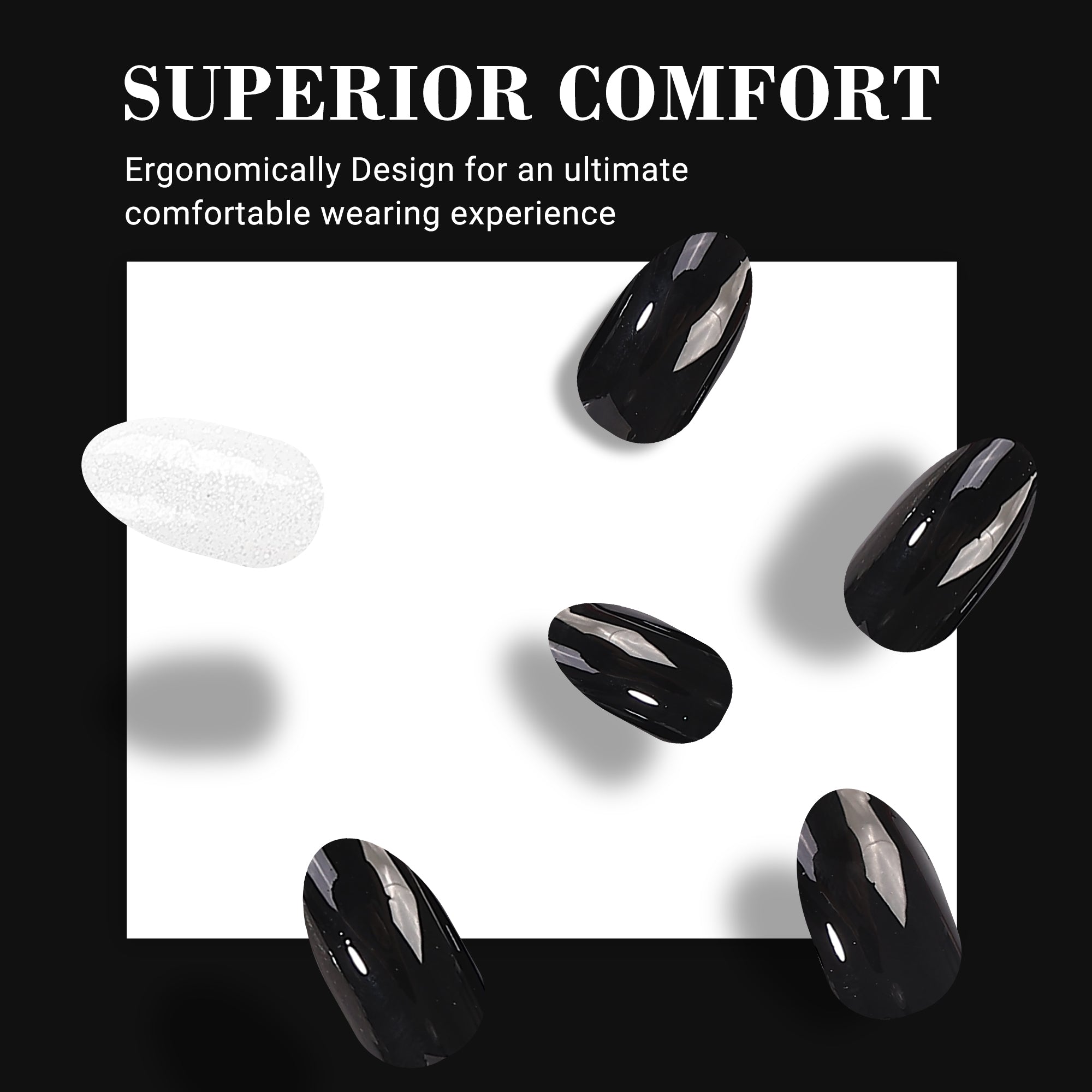 Acrylic Press On Nails - Short Almond Shape Classic Black