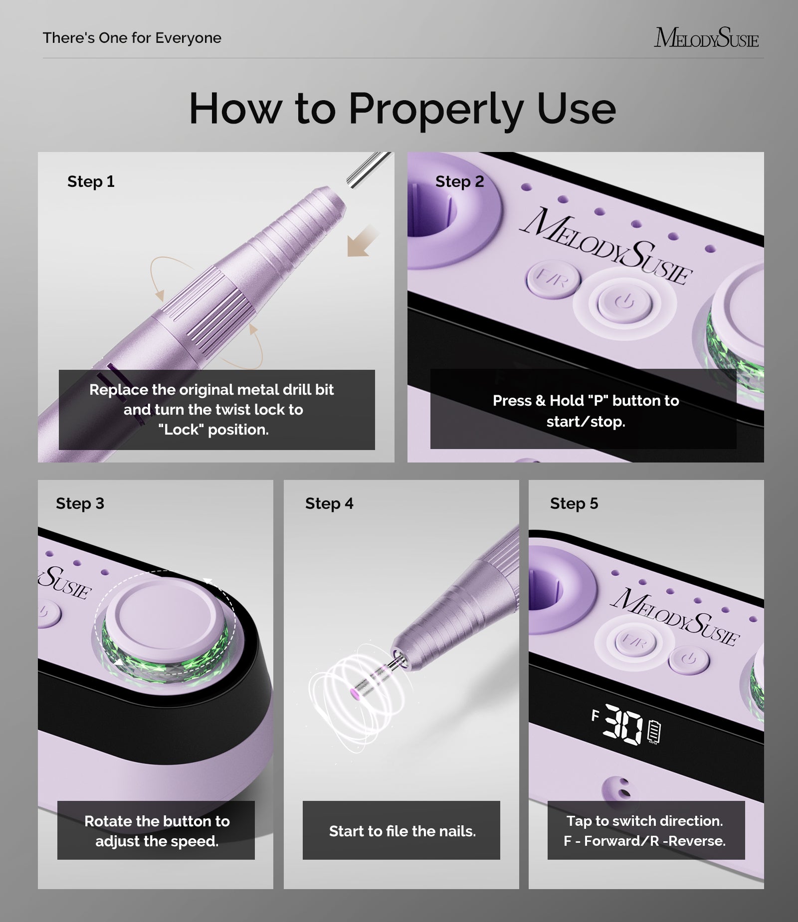 SC320A Desktop Multifunctional Rechargeable Nail Drill 30,000RPM - Purple