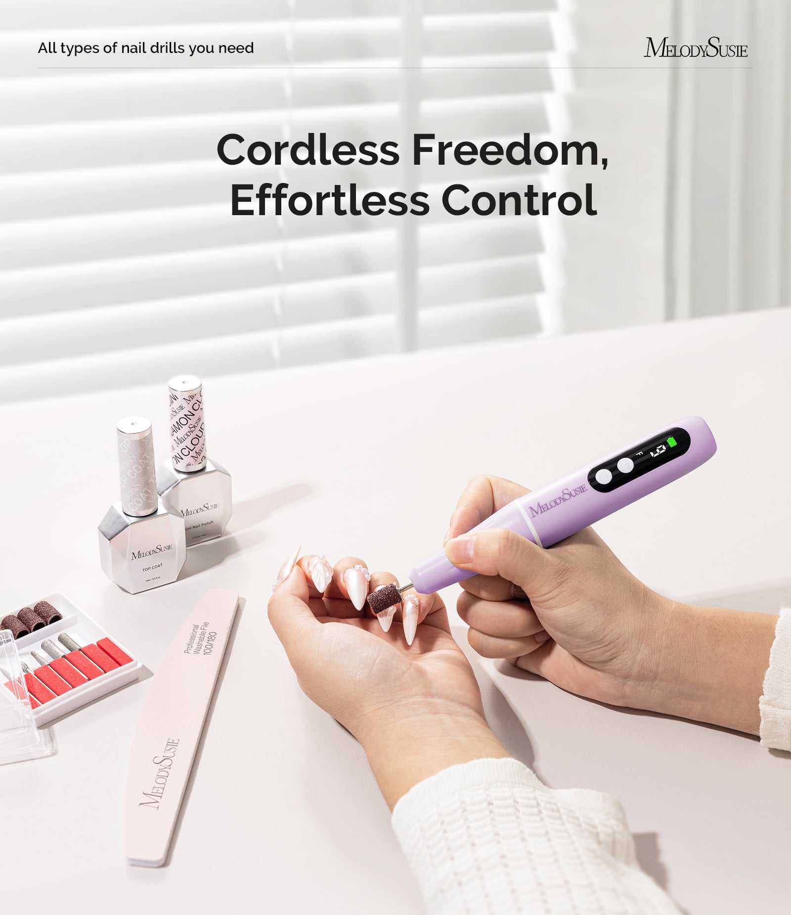 PC90G 20000RPM Portable Rechargeable Nail Drill - Purple