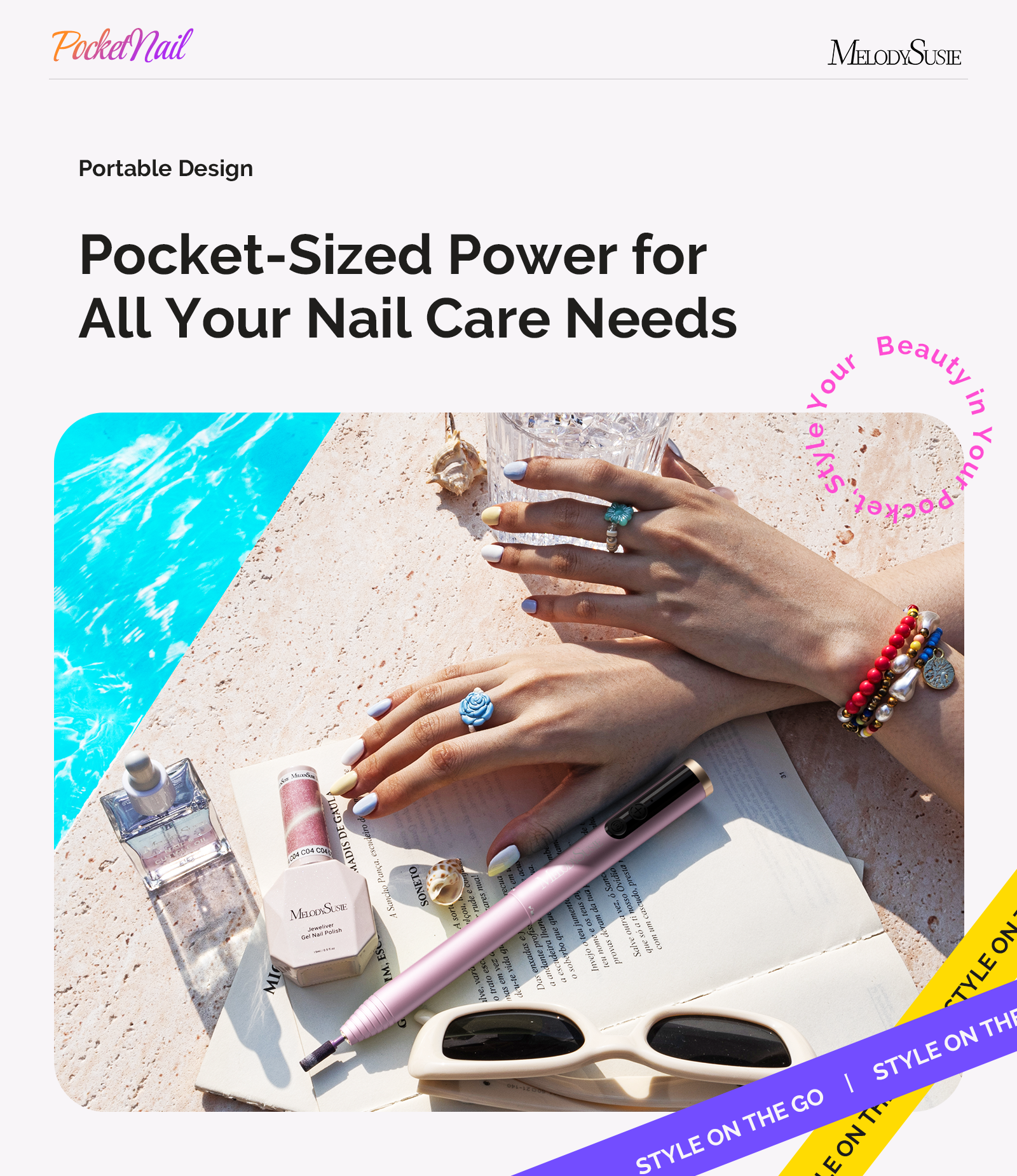 PocketNail PC100GR/PC100G Pen-Shaped Innovative Portable Rechargeable Nail Drill 20,000RPM