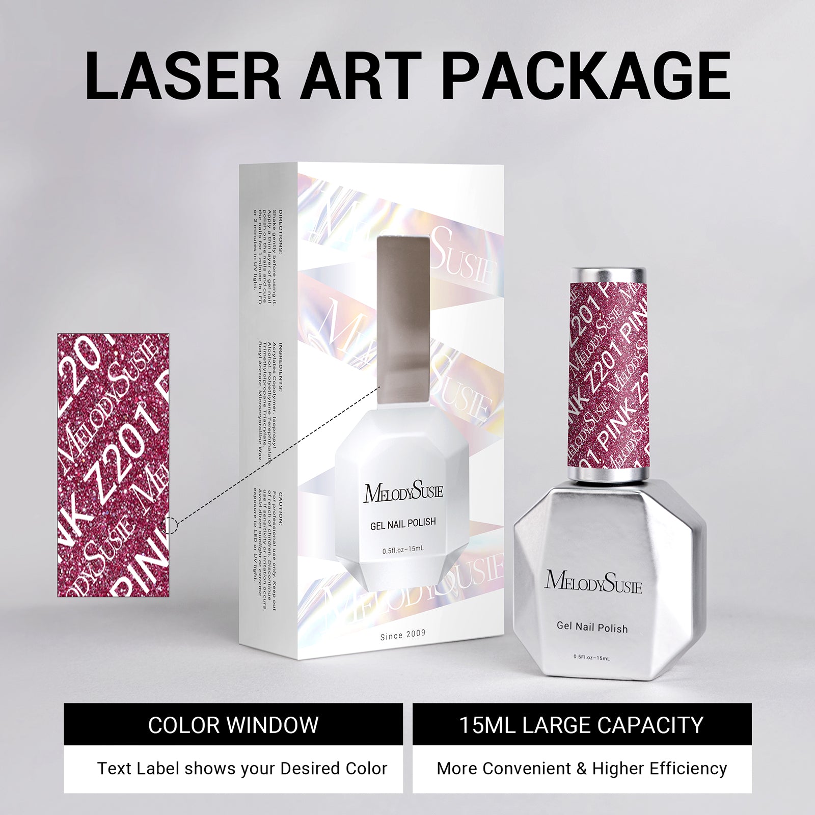 Z201 Strawberry Pink Glitter - TPO-Free Thick Gel Nail Polish(15ml)