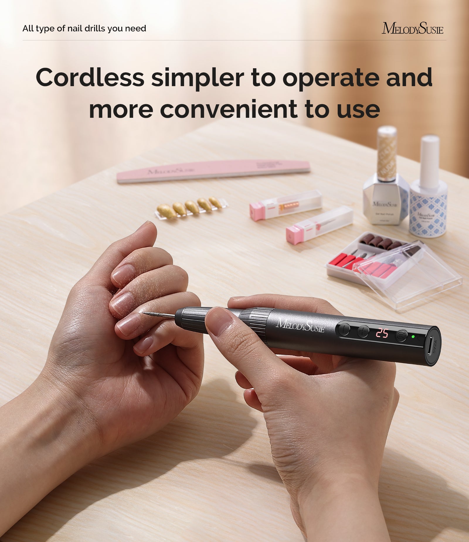 PC180E Pen-Shaped Rechargeable Nail Drill 25,000RPM - Black