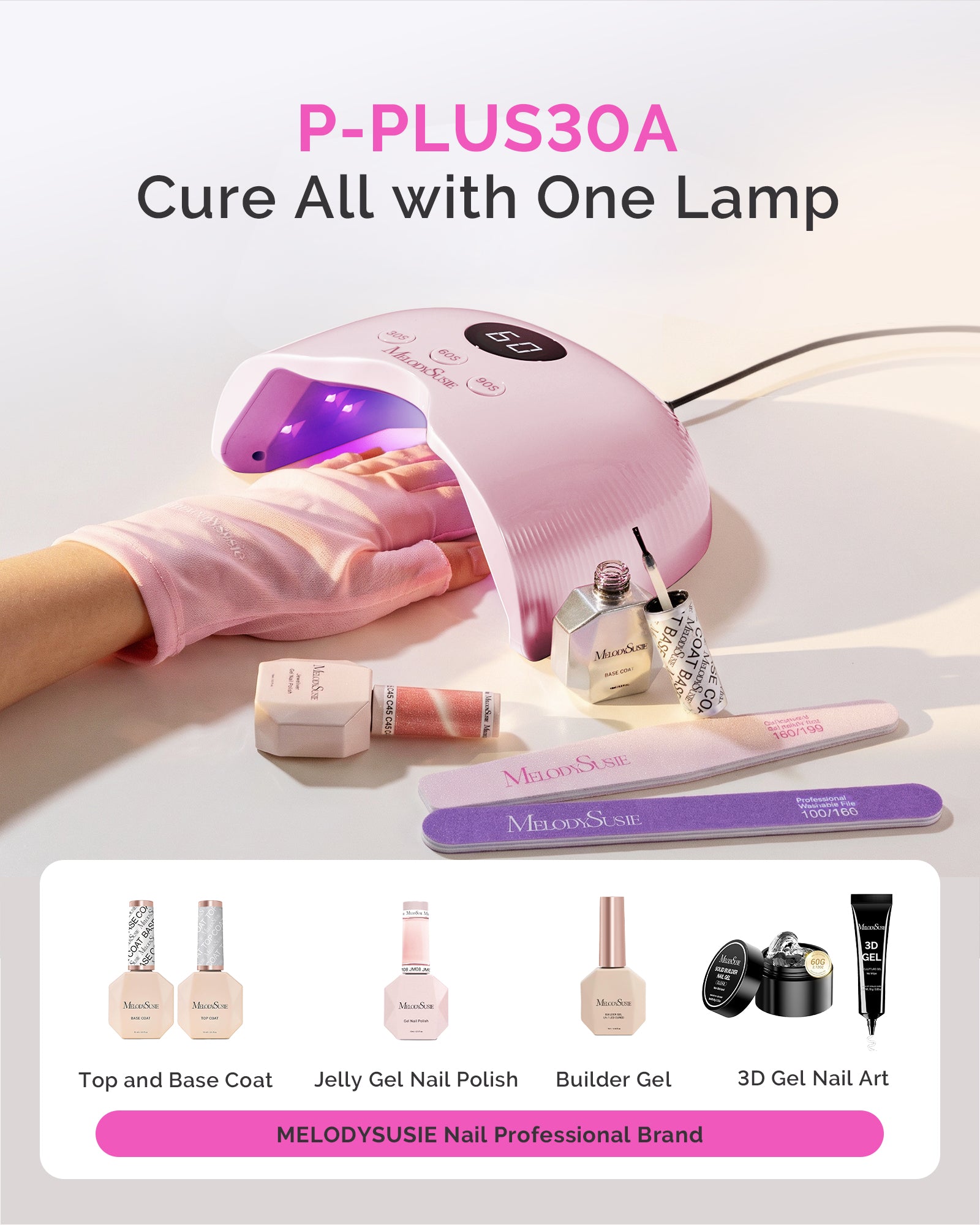 P-PLUS30A LED/UV Nail Lamp with UV Gloves - Pink