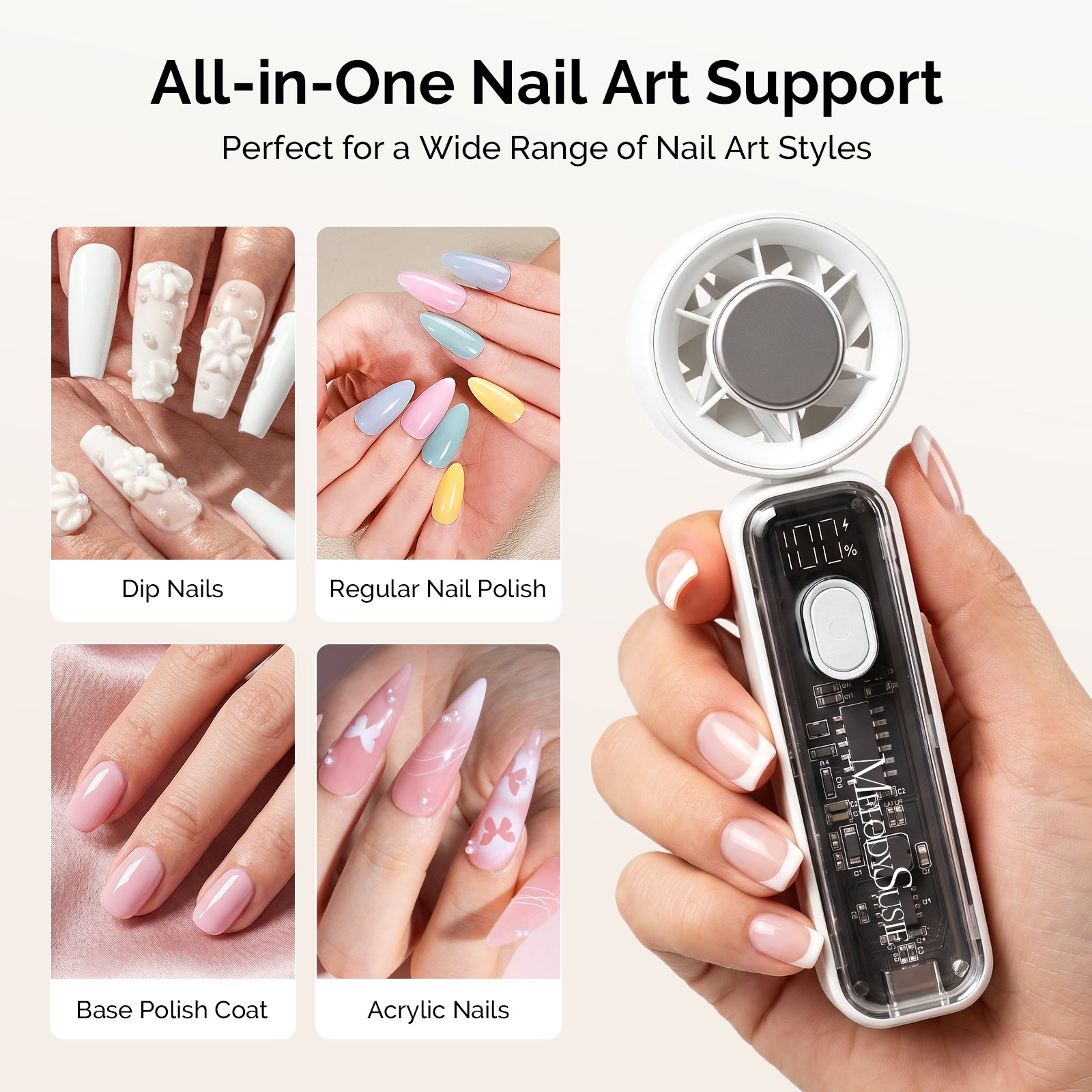 Portable & Rechargeable P-ARTF13 Mini Nail Art Cooling & Drying Fan - White