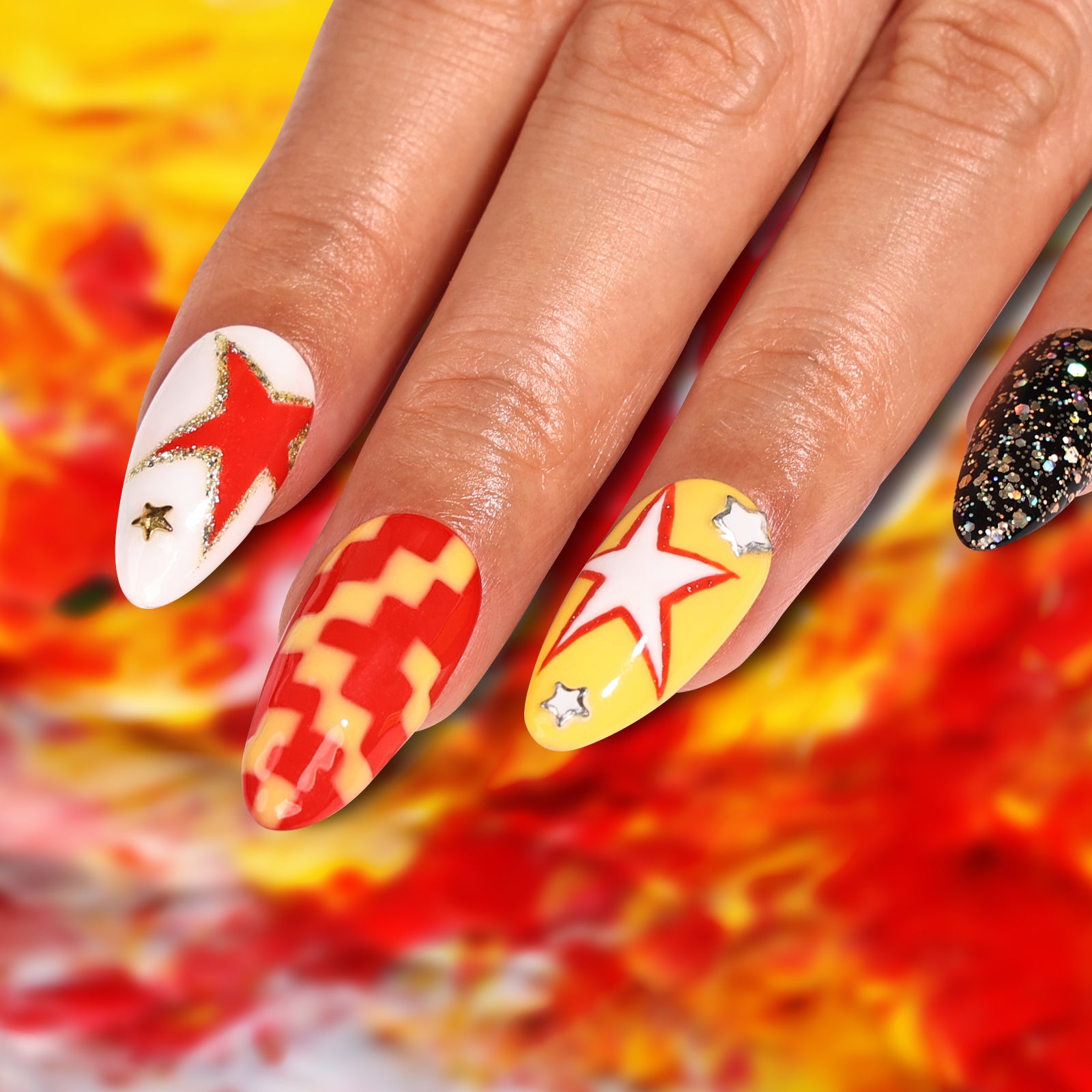 Fiery Frenzy Stiletto Regular Press On Nails | MelodySusie