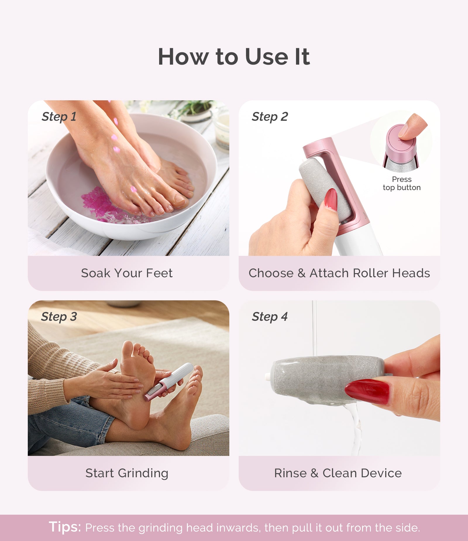 PC800G Rechargeable Feet Callus Remover - White Rose