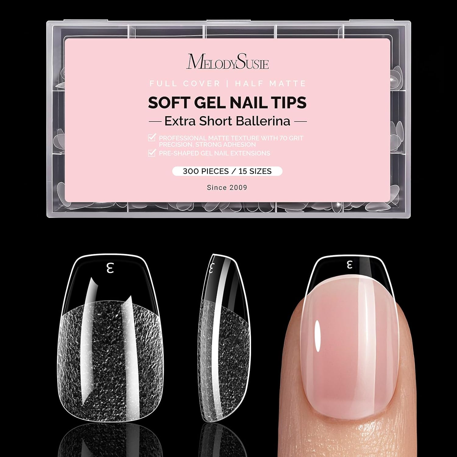 300Pcs Half Matte Clear Acrylic Full Cover Nail Tips