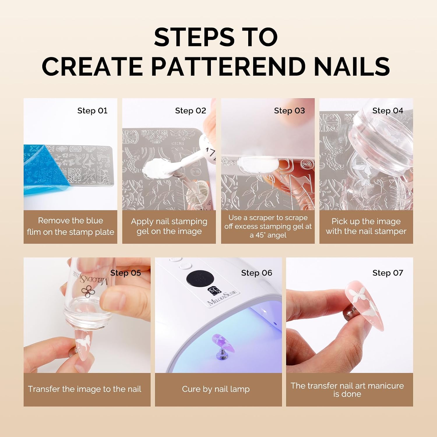 French Nail Stamper Kit with Stamping Plates 6PCS
