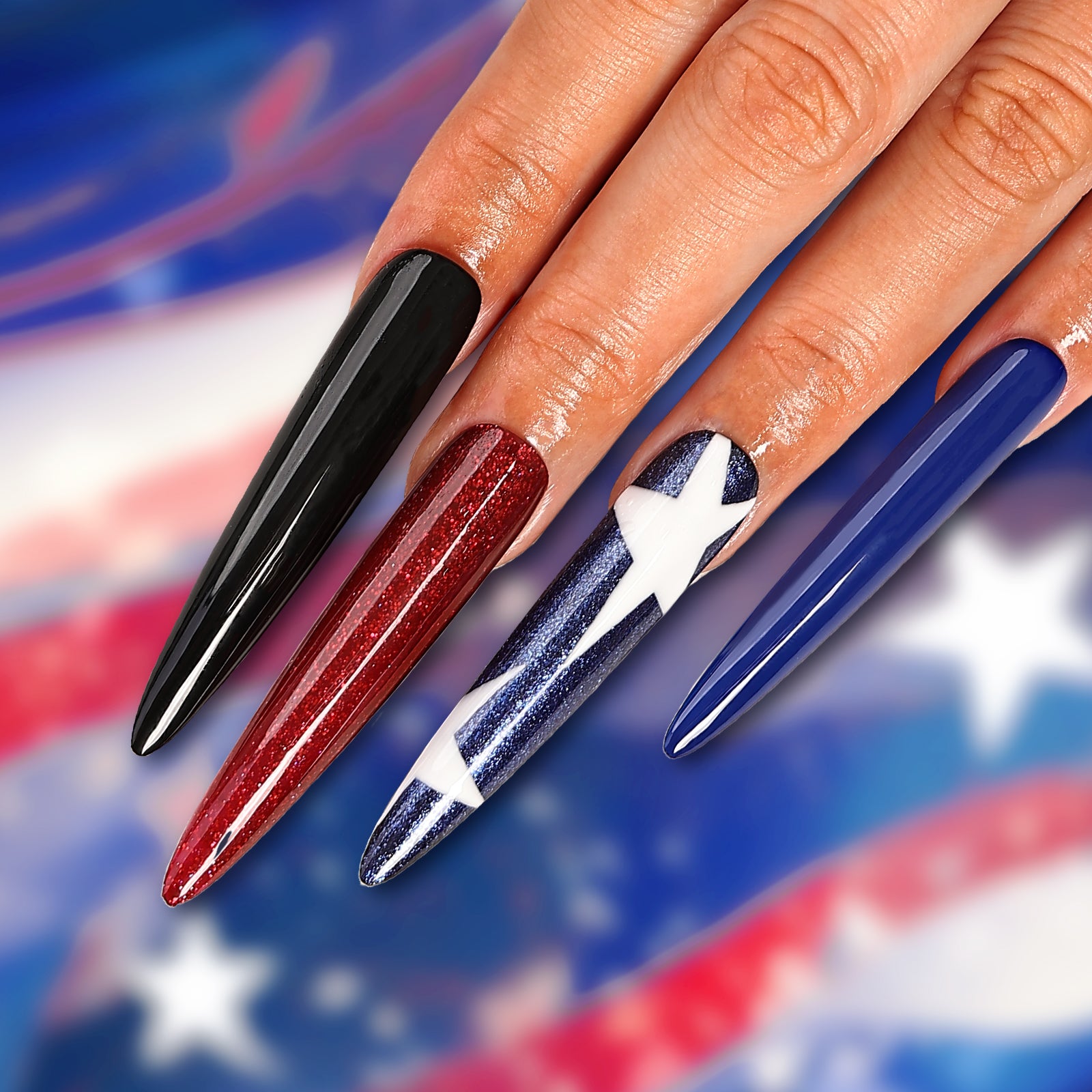 Stripes & Stars Stiletto Longest Press On Nails | MelodySusie