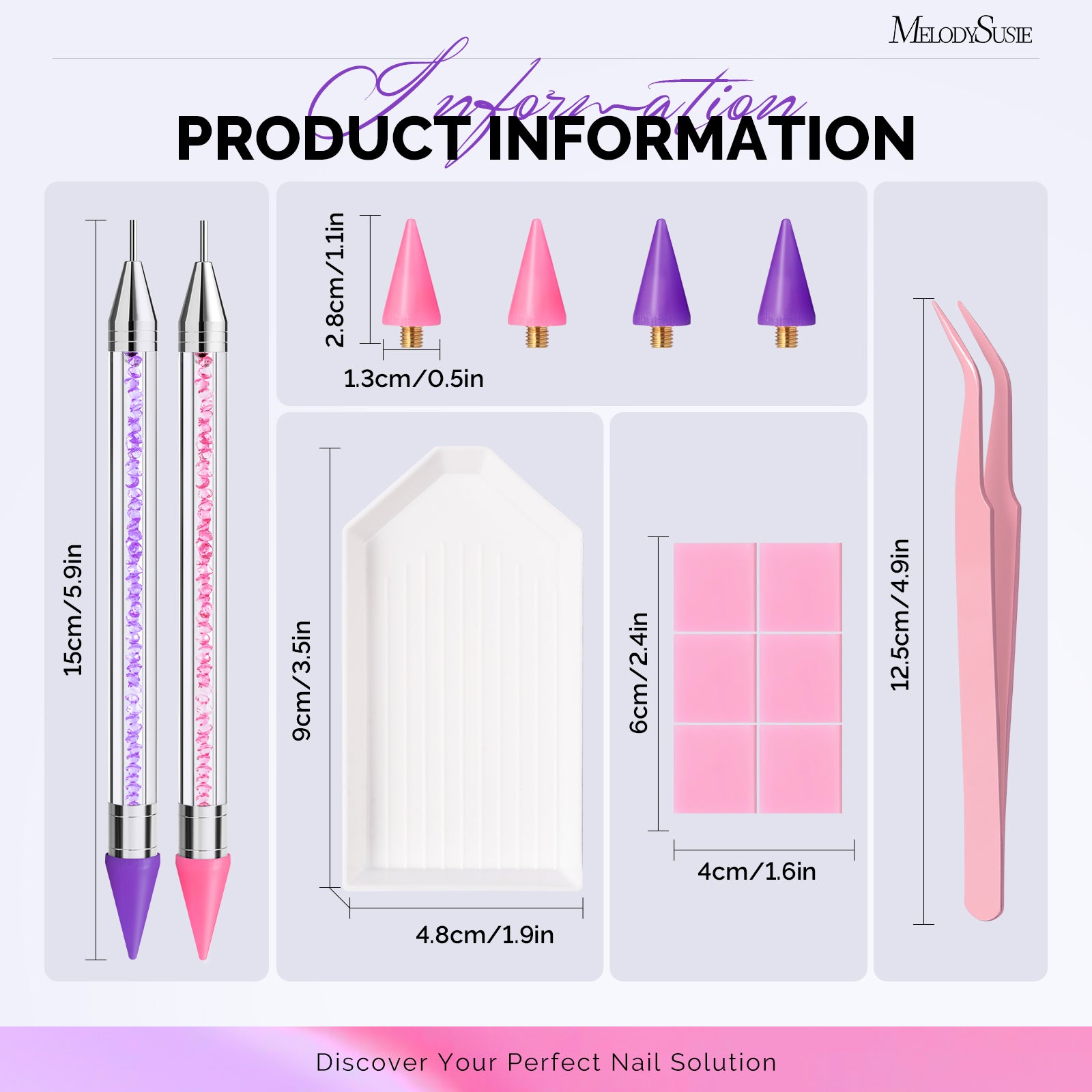 Nail Art Rhinestone Picker Tool Set - Pink & Purple - US ONLY