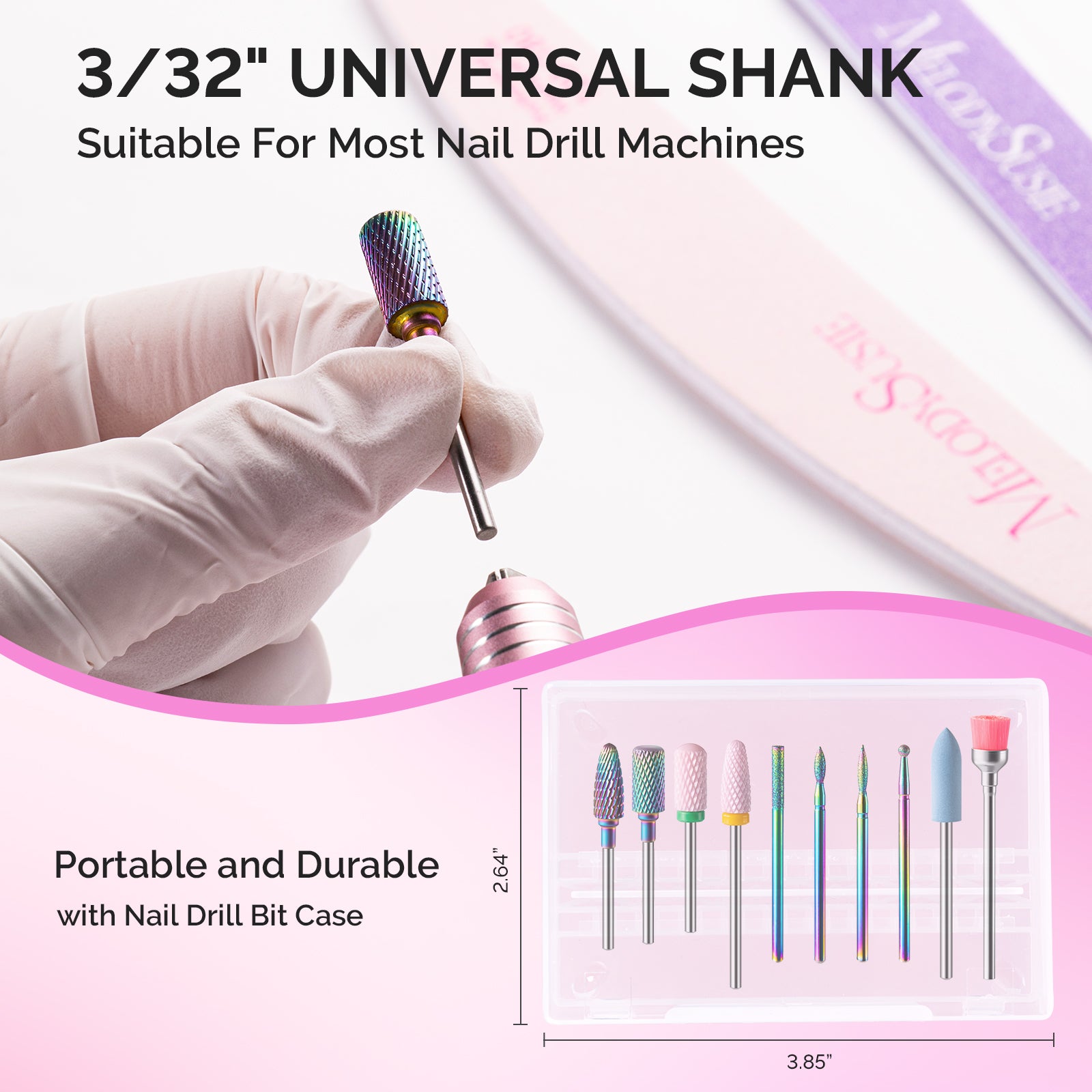 Tungsten Carbide & Ceramic 10Pcs Nail Drill Bits Set - Pink & Colorful