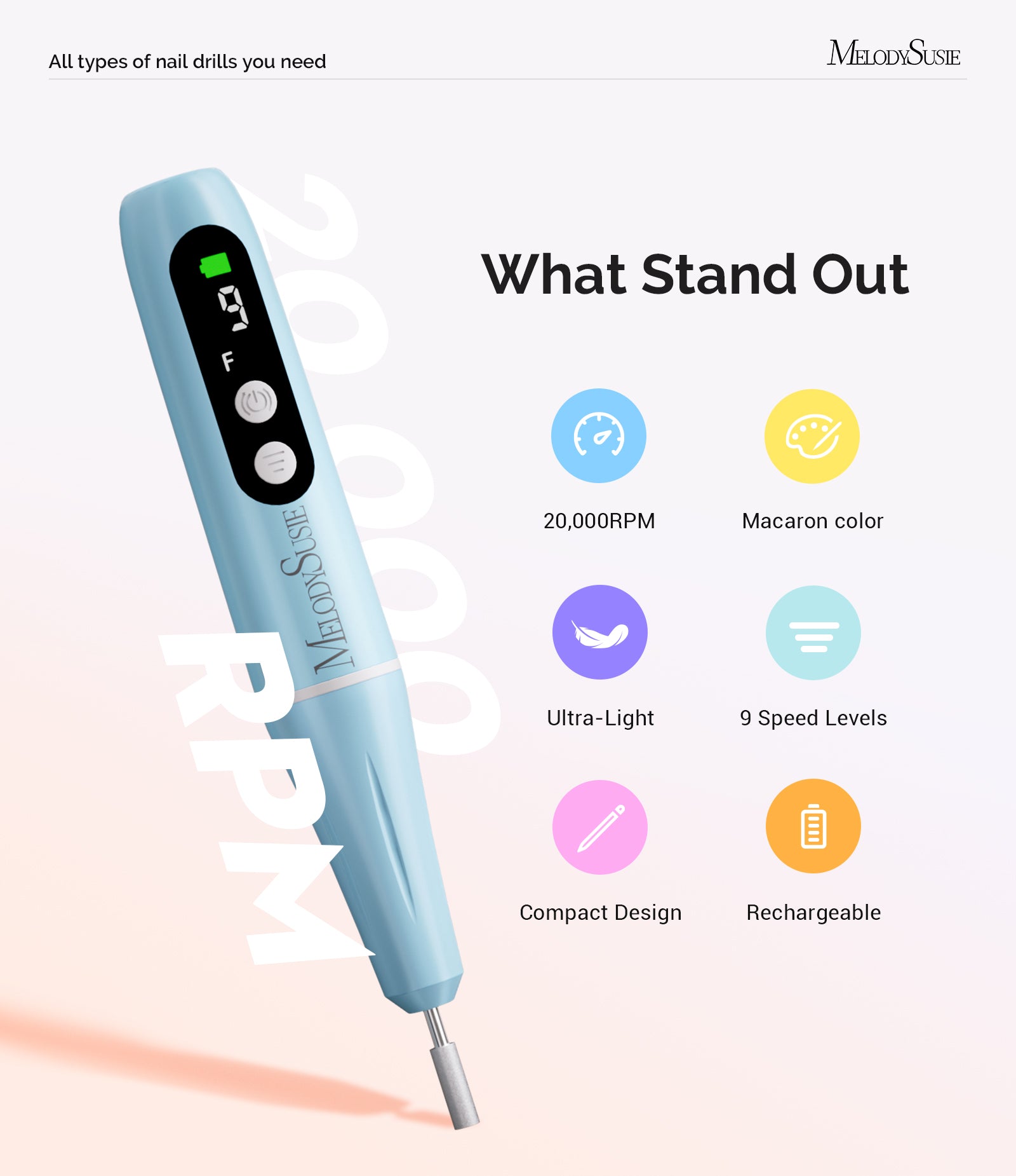 PC90G 20000RPM Portable Rechargeable Nail Drill - Blue