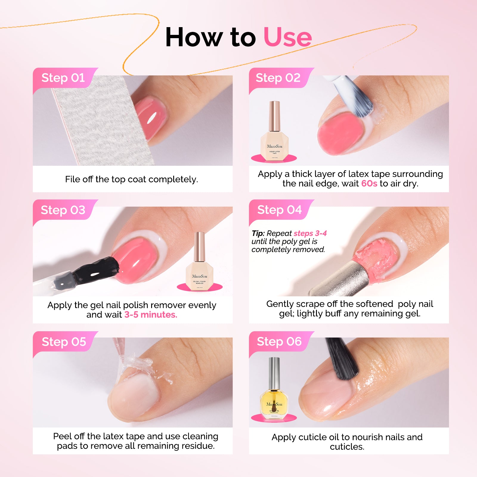 Gel Polish Remover Kit with Cuticle Oil & Liquid Latex Tape & Wipes & Peel Off Manicure Tools