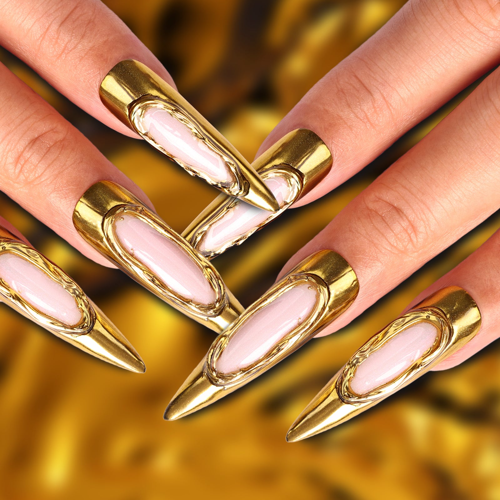 Metallic Marvel Stiletto Long Press On Nails | MelodySusie