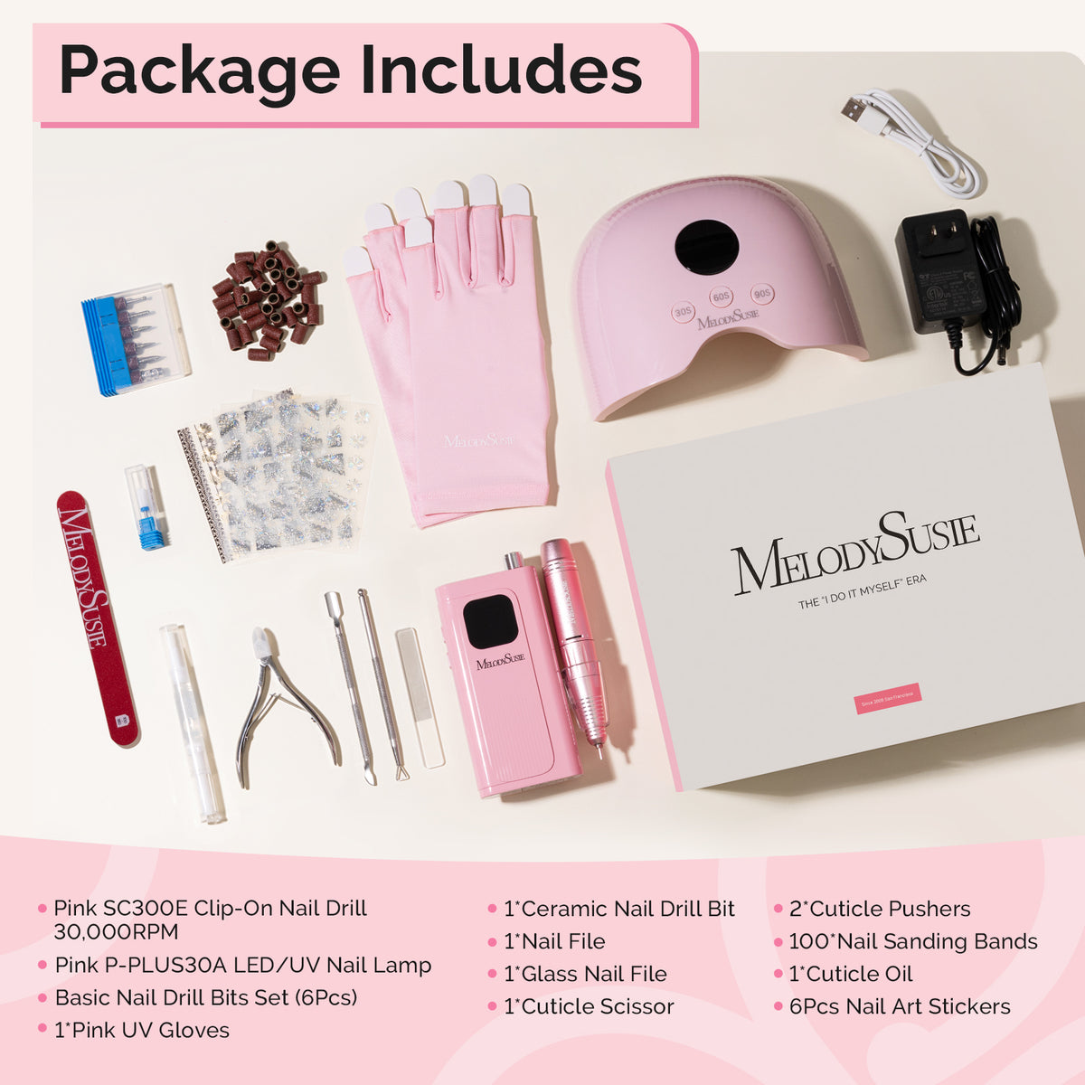 MelodySusie SC300E Nail Drill & PLUS30A Nail Lamp Nail Tools Gift Box