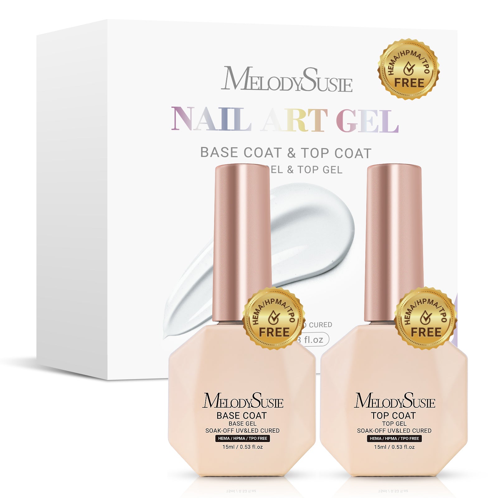 Top Coat & Base Coat 2Pcs - HEMA-Free & HPMA-Free & TPO-Free Gel Nail Polish 0.5 fl oz/15ml