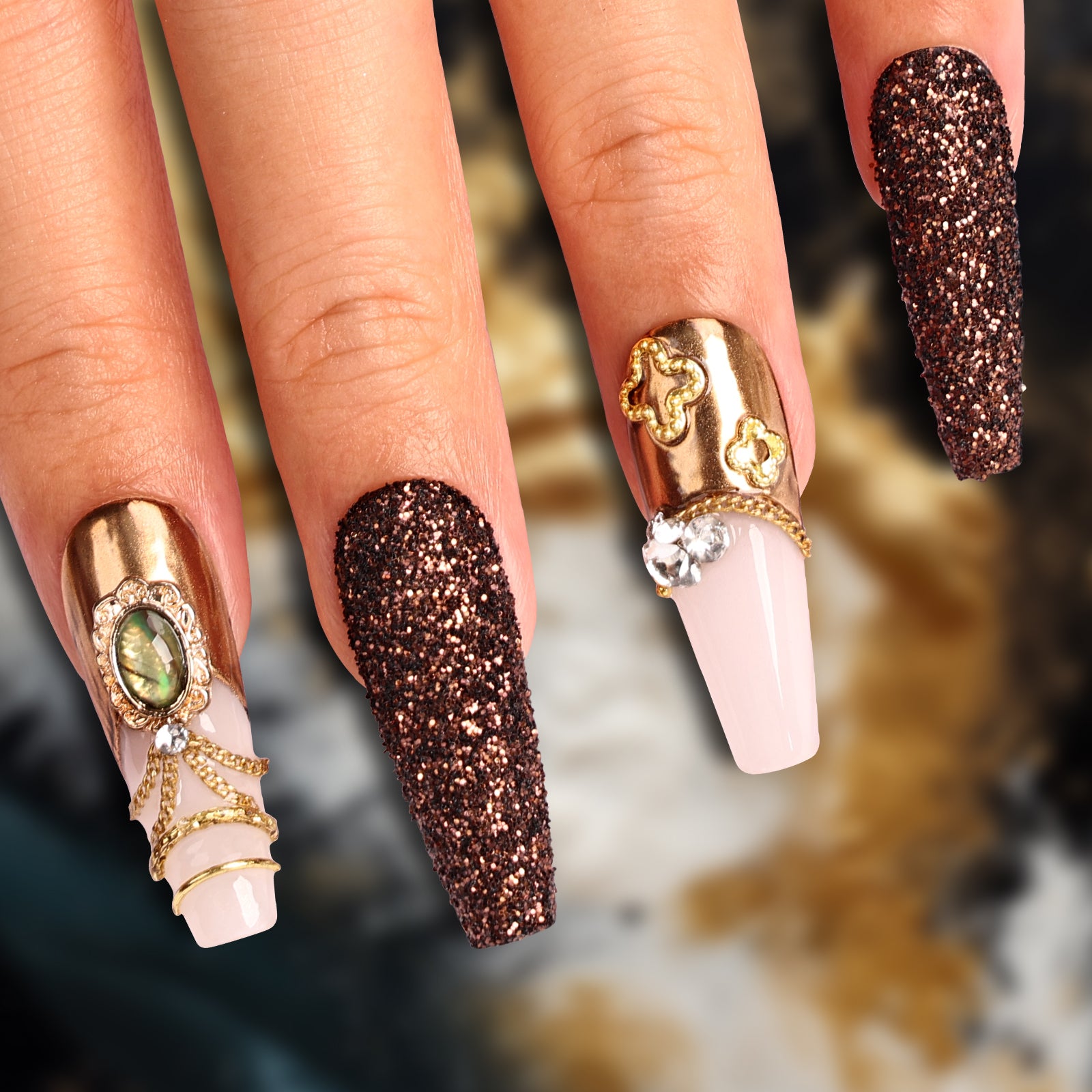 Golden Phantom Coffin Medium Press On Nails | MelodySusie