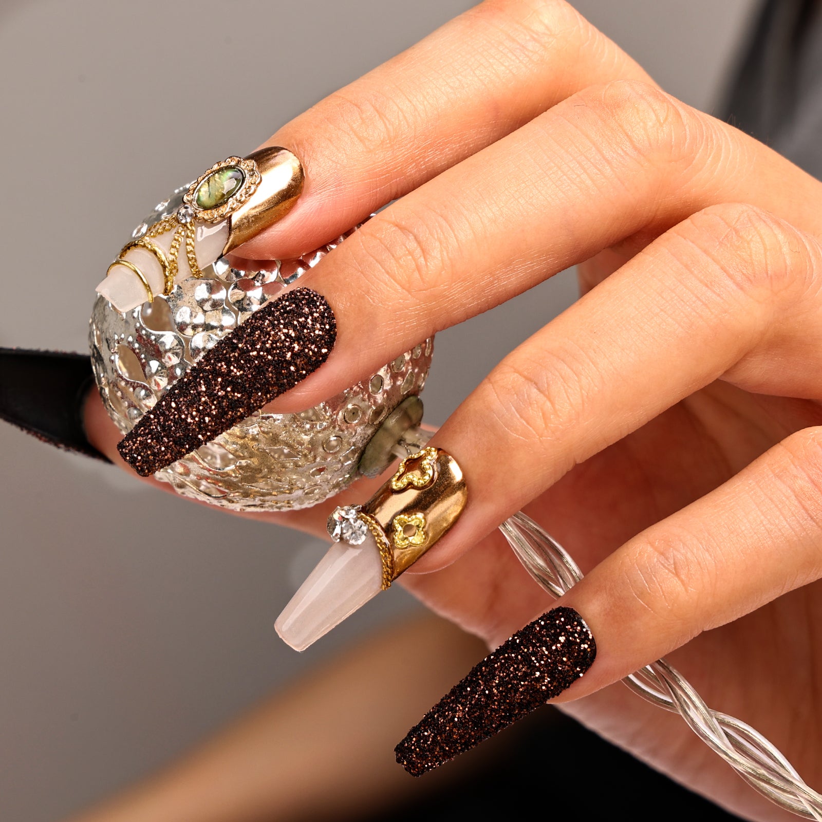 Golden Phantom Coffin Medium Press On Nails | MelodySusie