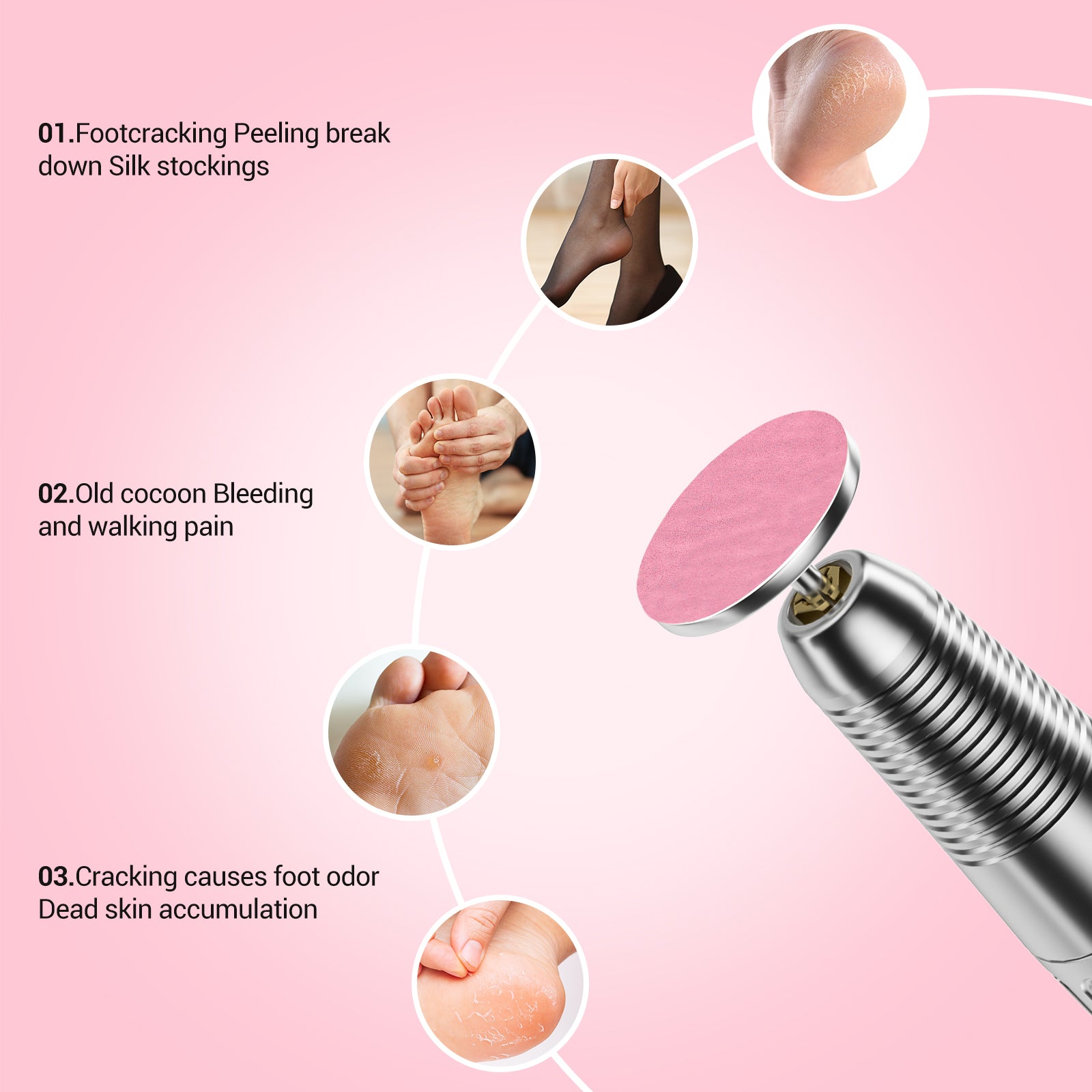 60 Pcs Replacement Sandpaper Discs with 25mm Metal Nail Drill Bit