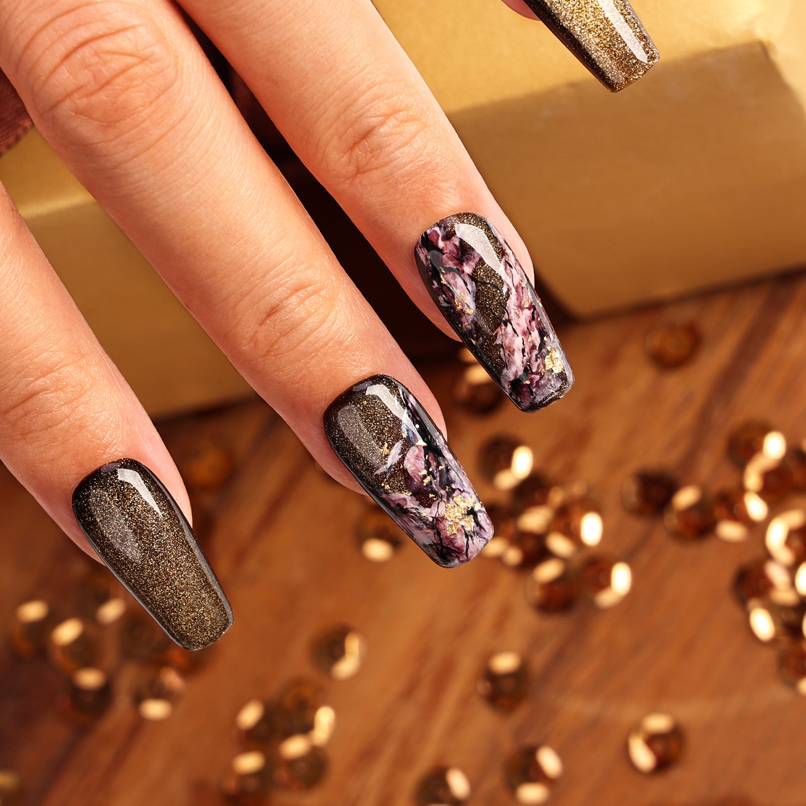 Sparkling Rosé Coffin Short Press On Nails | MelodySusie